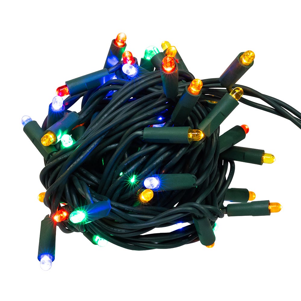 Kurt Adler festive 25.5-Foot UL 50-Light Convex Multicolor 5MM LED Green Wire Light Set.
