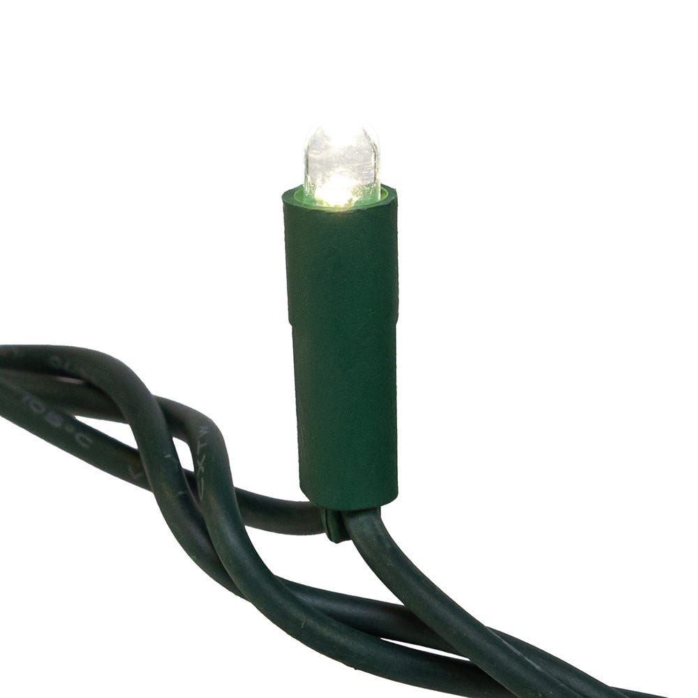 Kurt Adler 25.5-Foot UL 50-Light Convex Pure White 5MM LED Green Wire Light Set