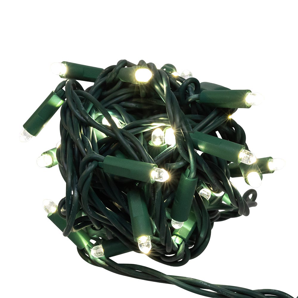 Kurt Adler 25.5-Foot UL 50-Light Convex Pure White 5MM LED Green Wire Light Set