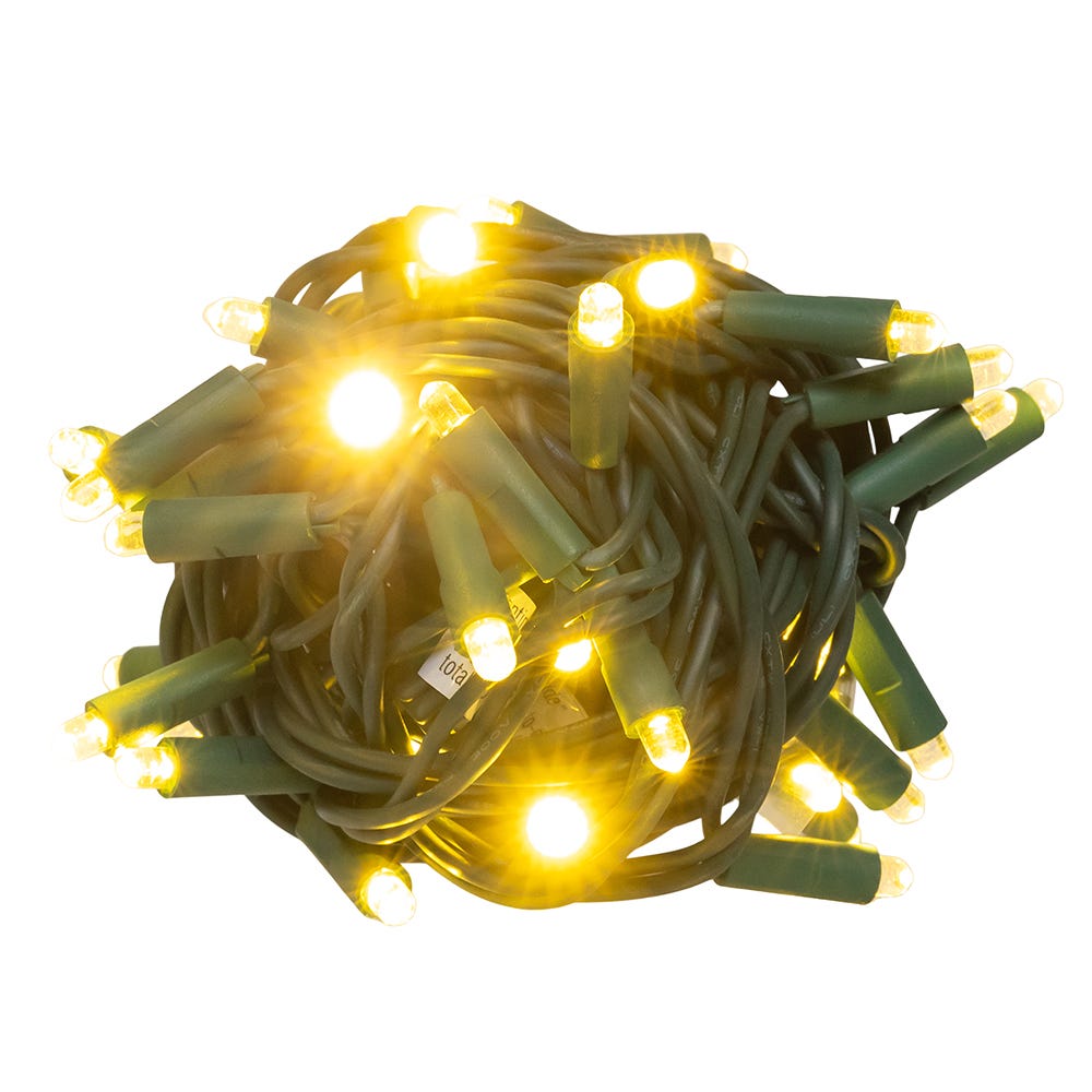 Kurt Adler 25.5-Foot UL 50-Light Convex Warm White 5MM LED Green Wire Light Set