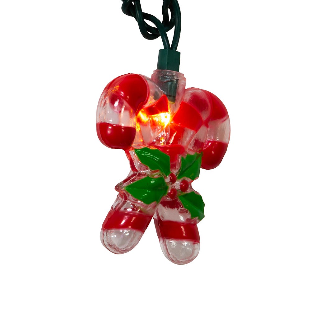 Kurt Adler 10-Light Candy Cane with Holly Leaves and Berries Light Set