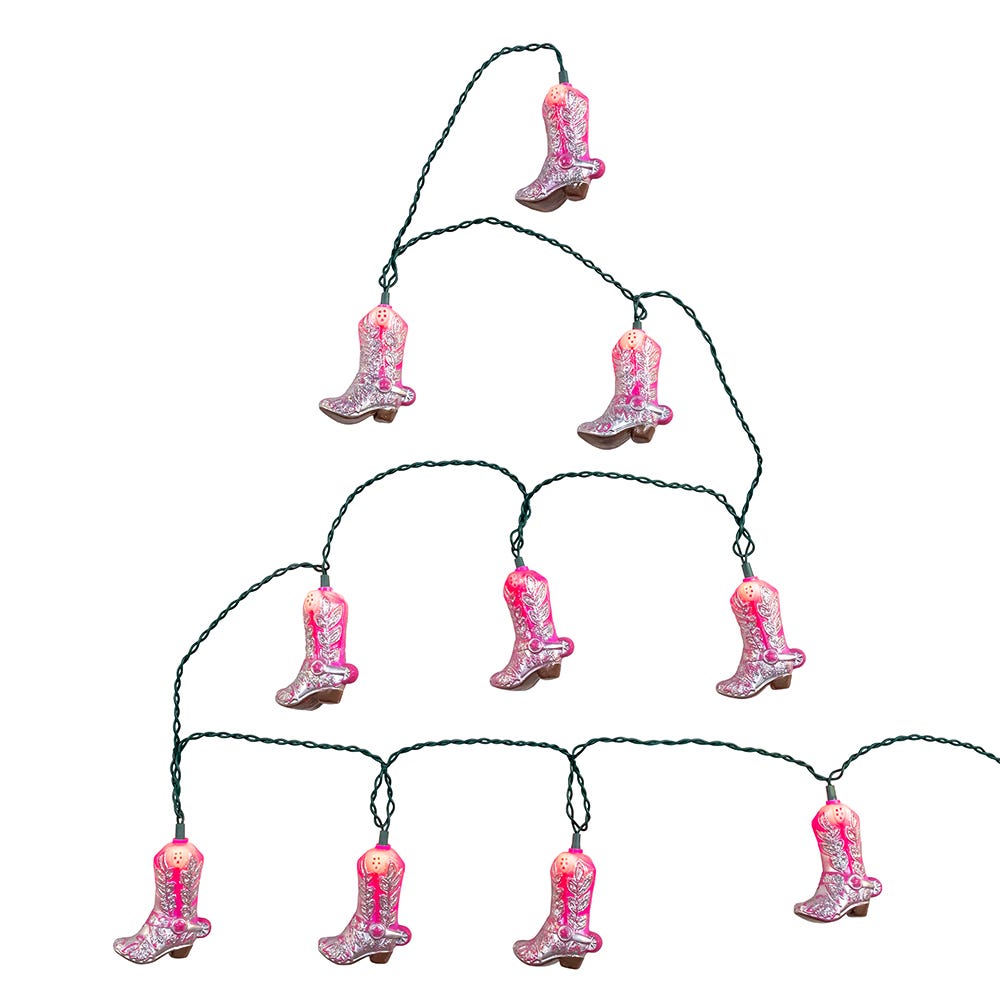 Kurt Adler UL 10-Light Glittered Pink Boots Light Set