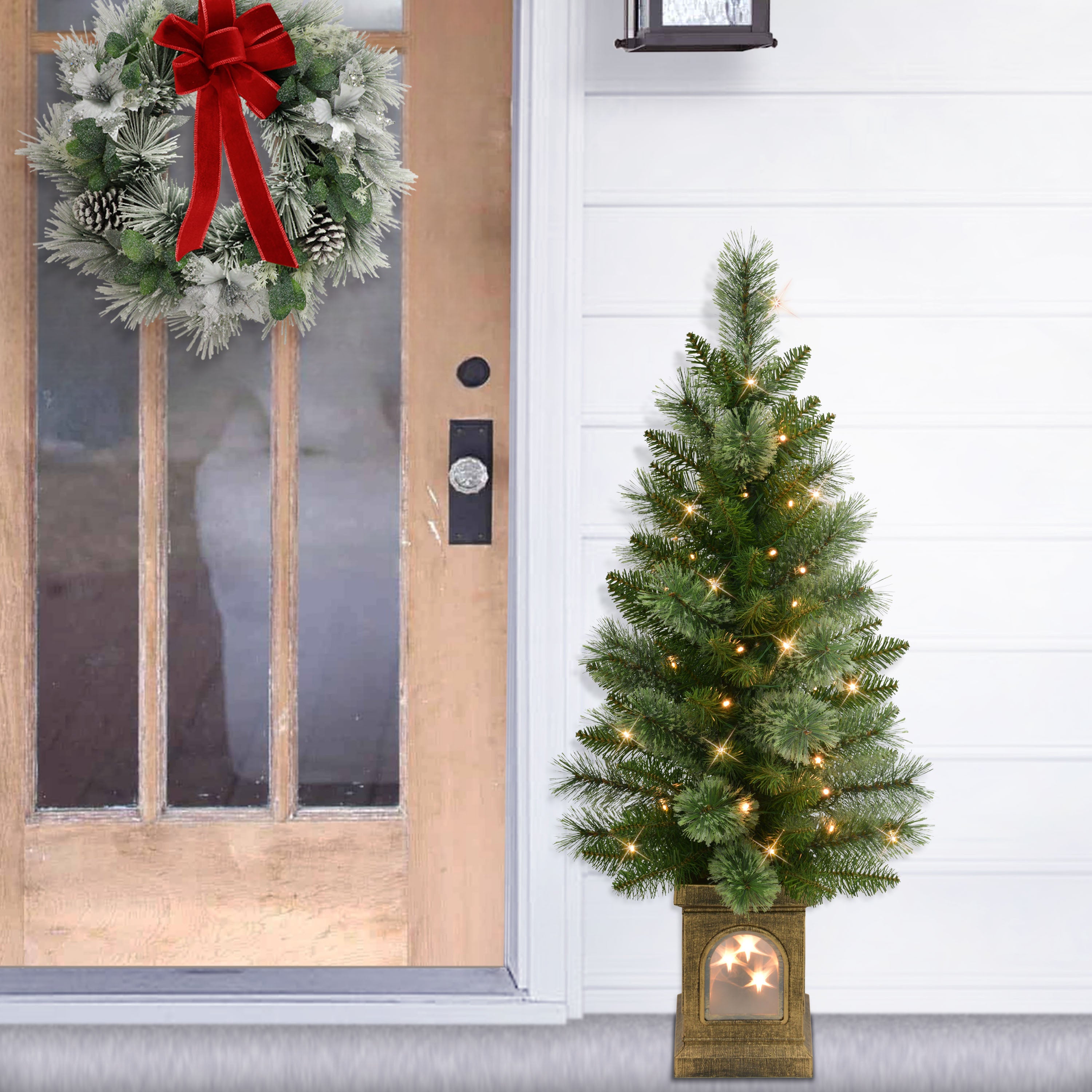 Set of 2 Battery-Operated Pre-Lit Potted Christmas Trees