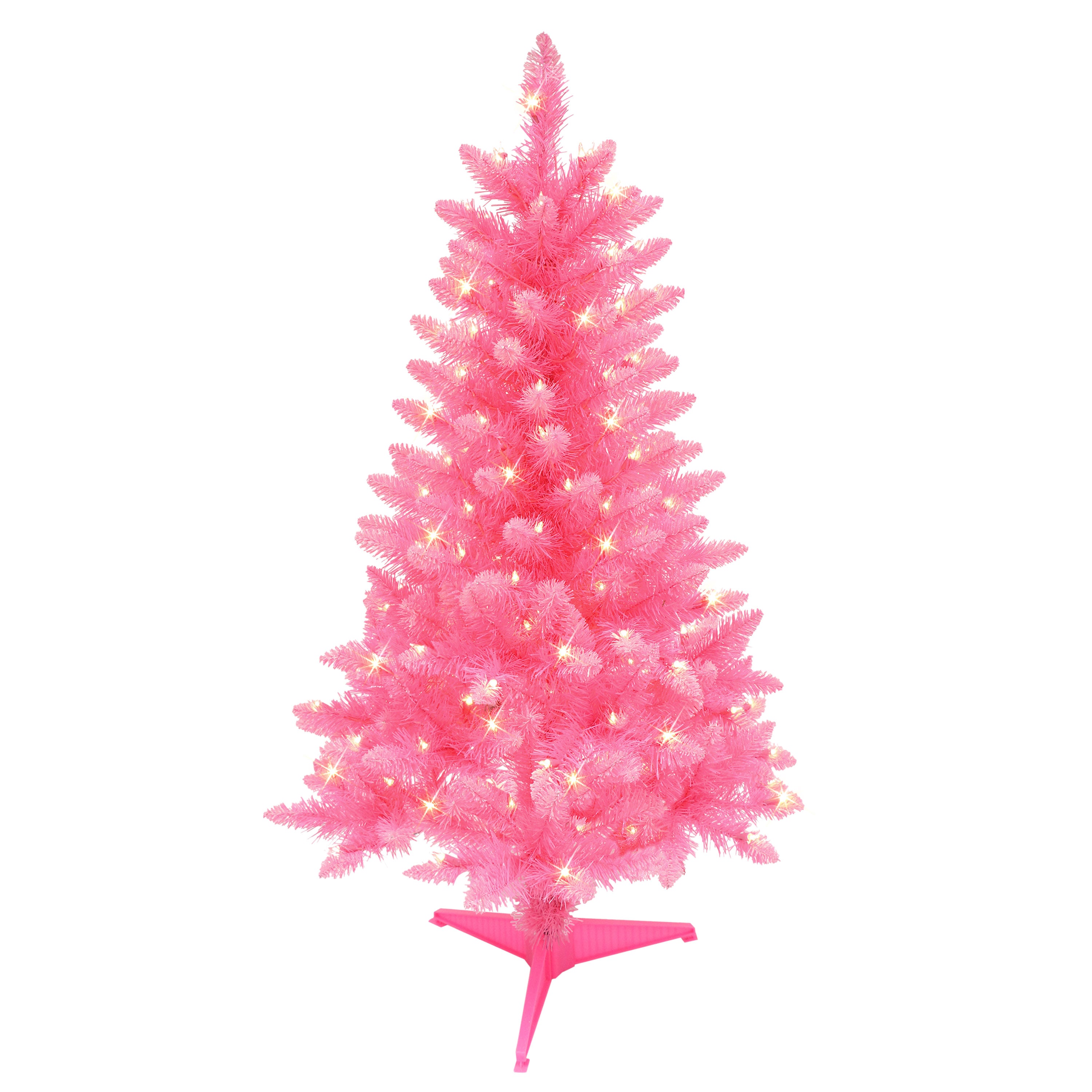 4 ft Pre-Lit Fashion Pink Artificial Christmas Tree with 150 UL Clear Lights Metal Stand T9612A-40C150-PK