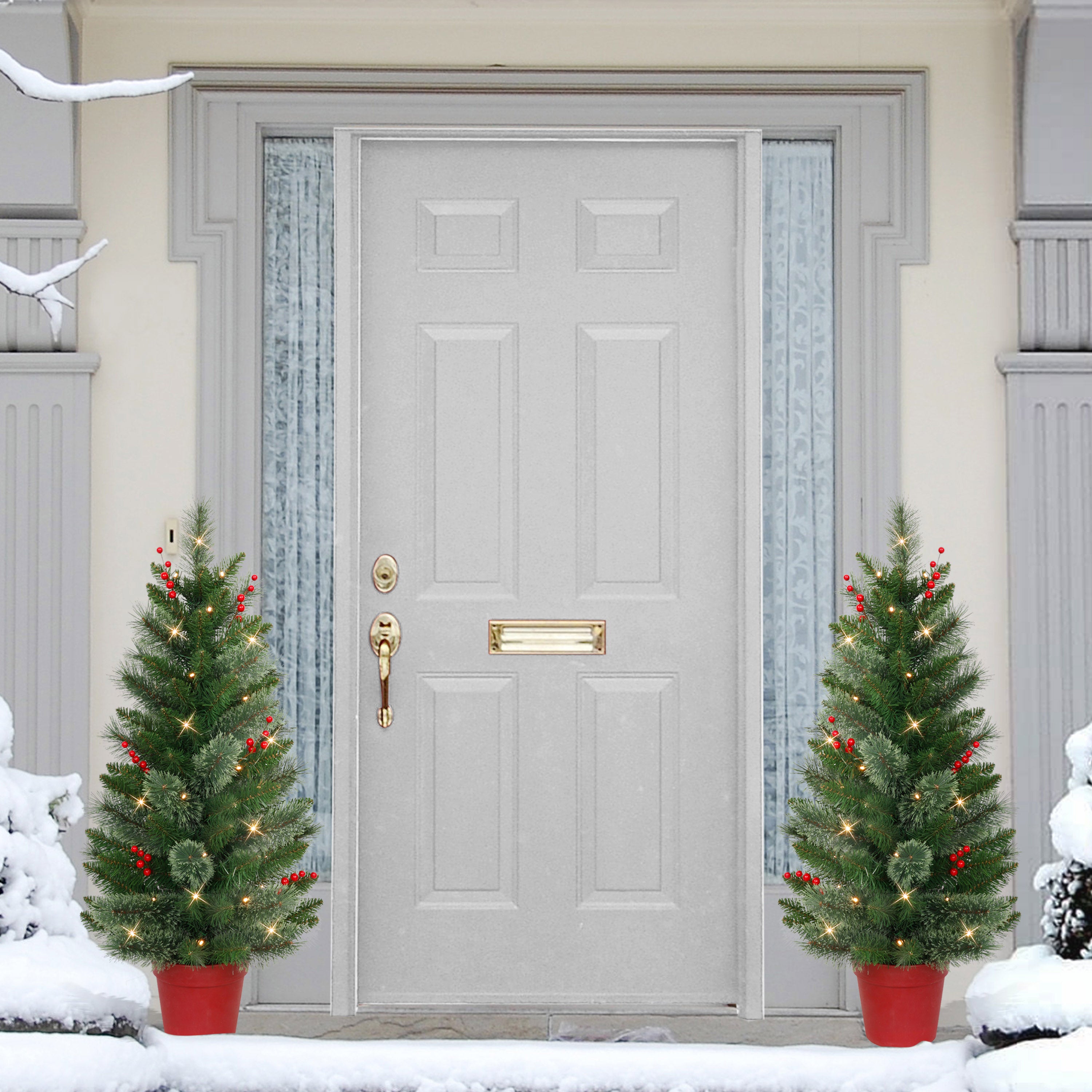 2 3.5ft. PreLit Potted Trees