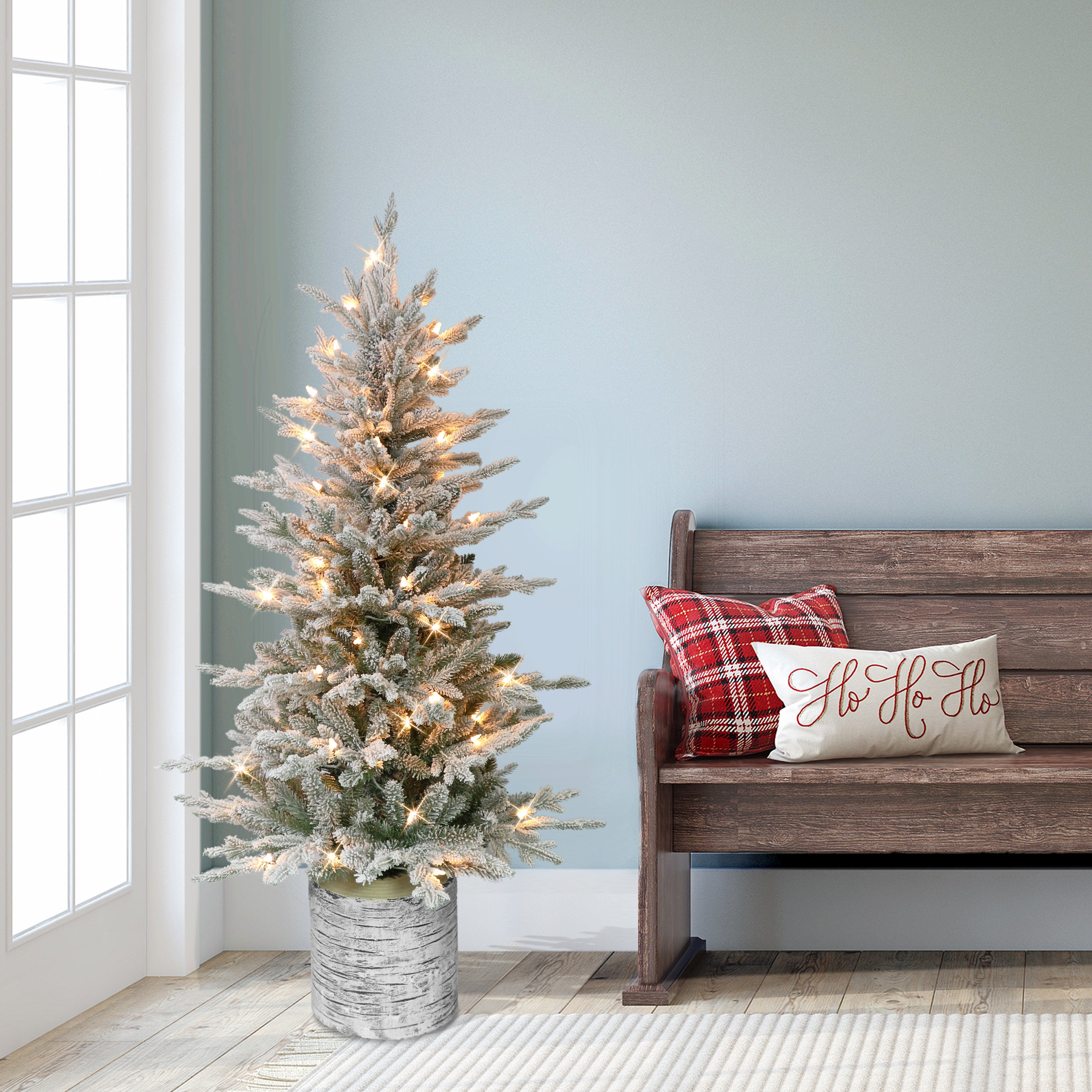 4.5ft Pre-Lit Potted Flocked Arctic Fir Christmas Tree