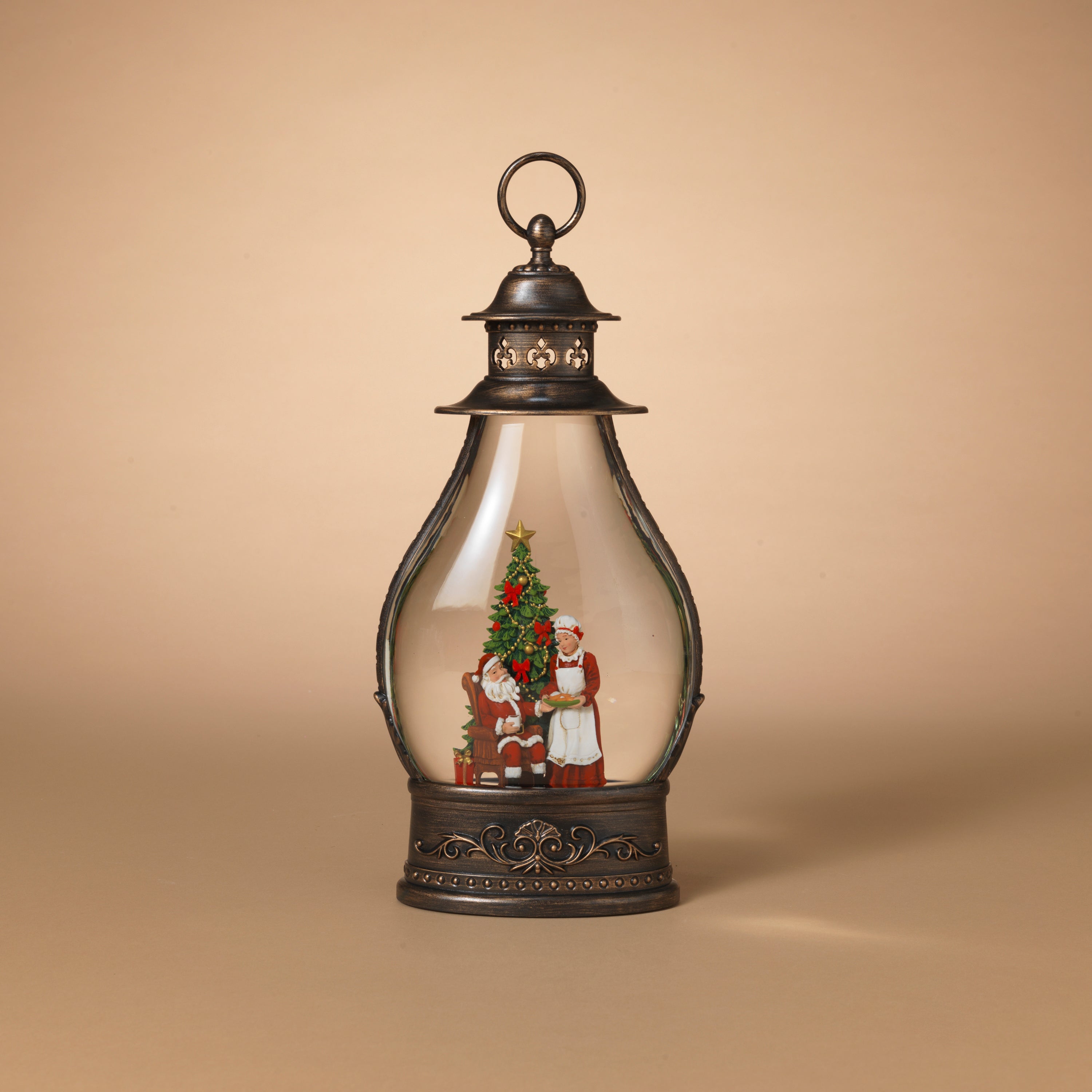 Illuminated 15.38 in H Battery Operated Lighted Holiday Spinning Water Globe Lantern 2732290EC