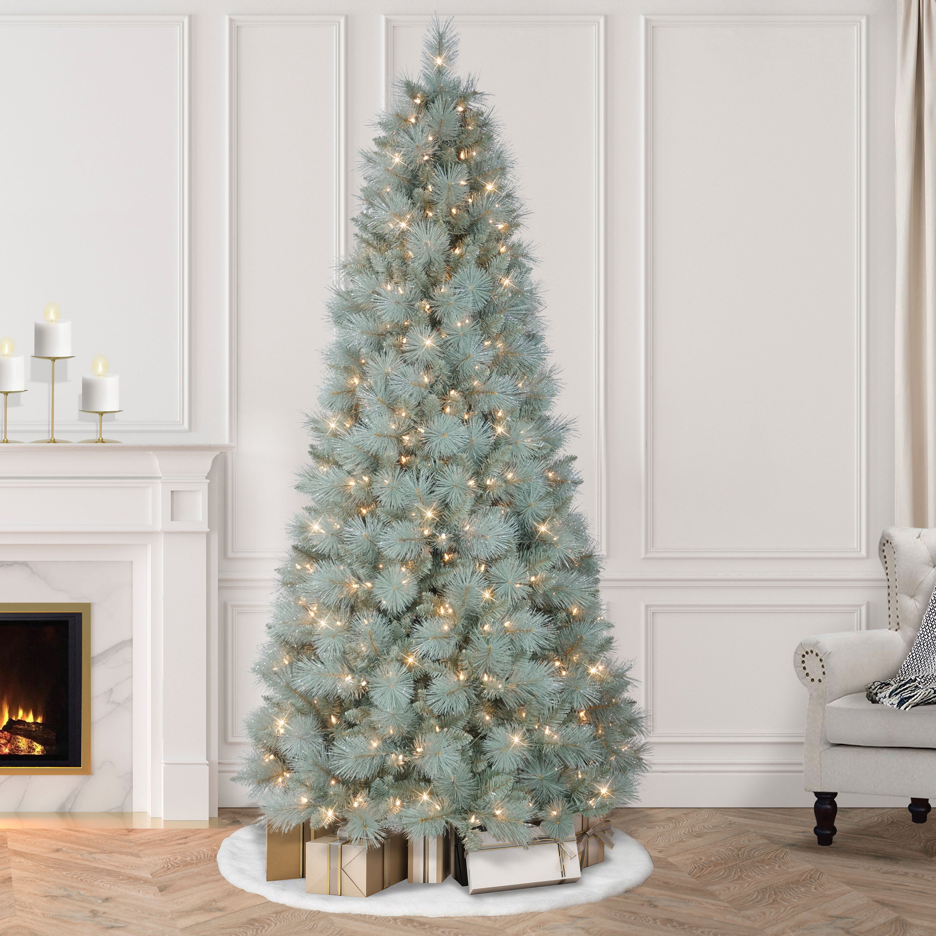 Puleo 7.5' Pre-Lit Stratford Blue Pine Christmas Tree