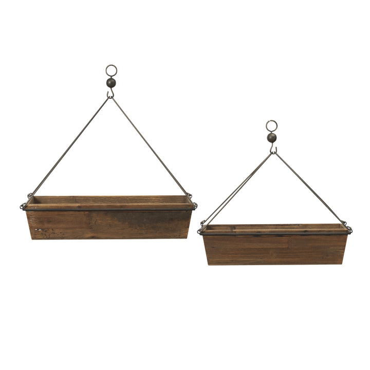 Set of 2 Rustic Rectangle Wood and Metal Planters 2635500EC