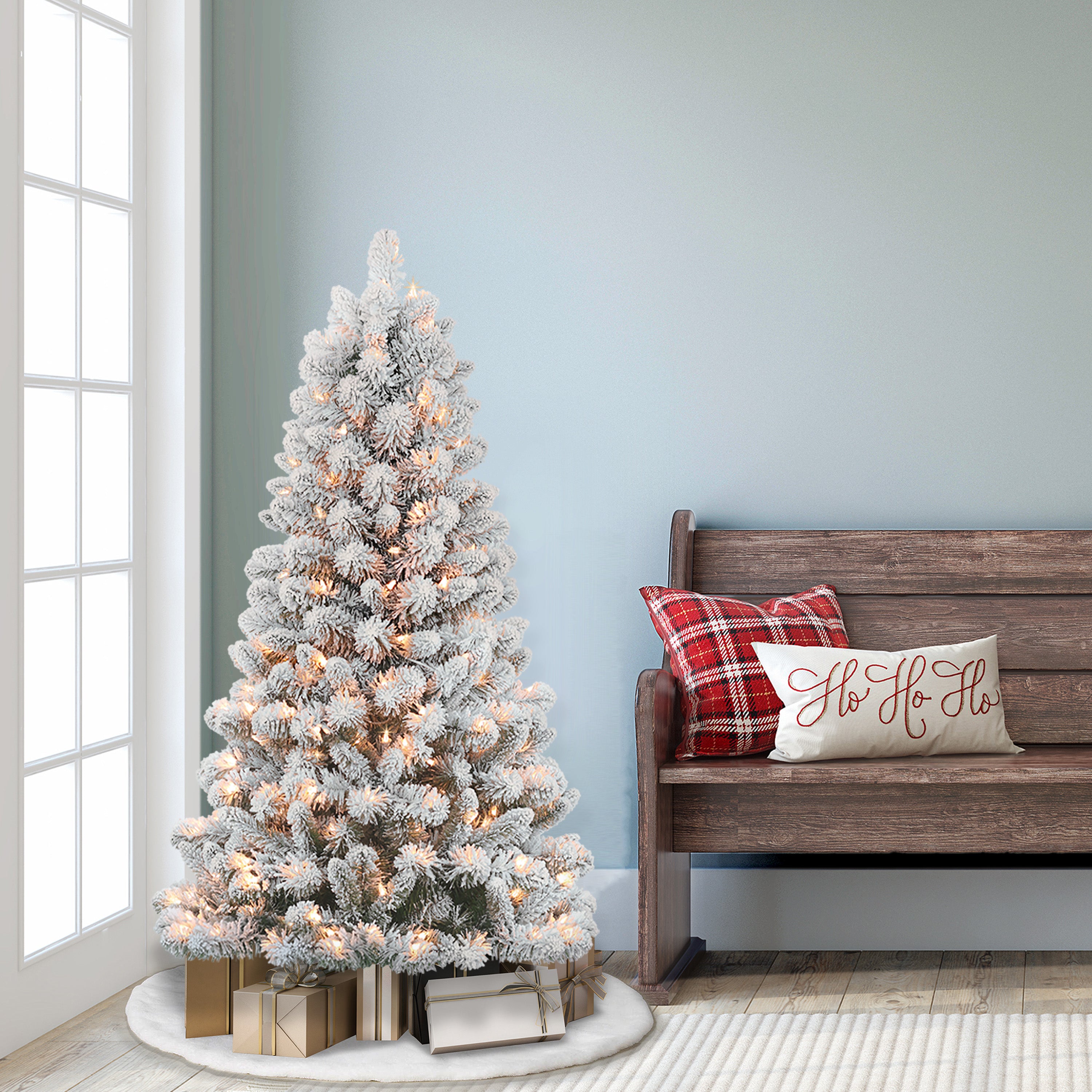 4.5ft Pre-lit Flocked Virginia Pine Christmas Tree