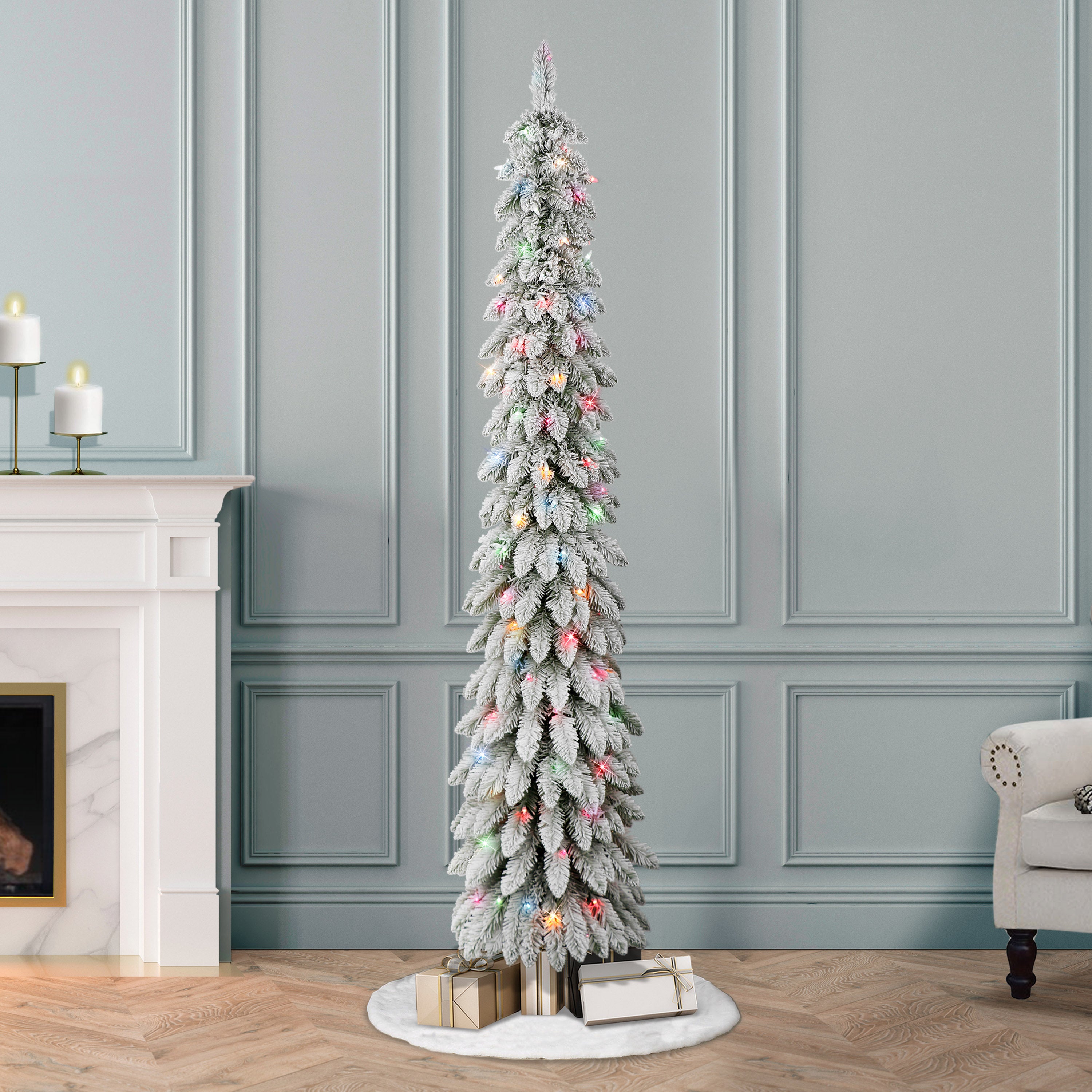 6ft Pre-lit Flocked Alpine Pencil Tree