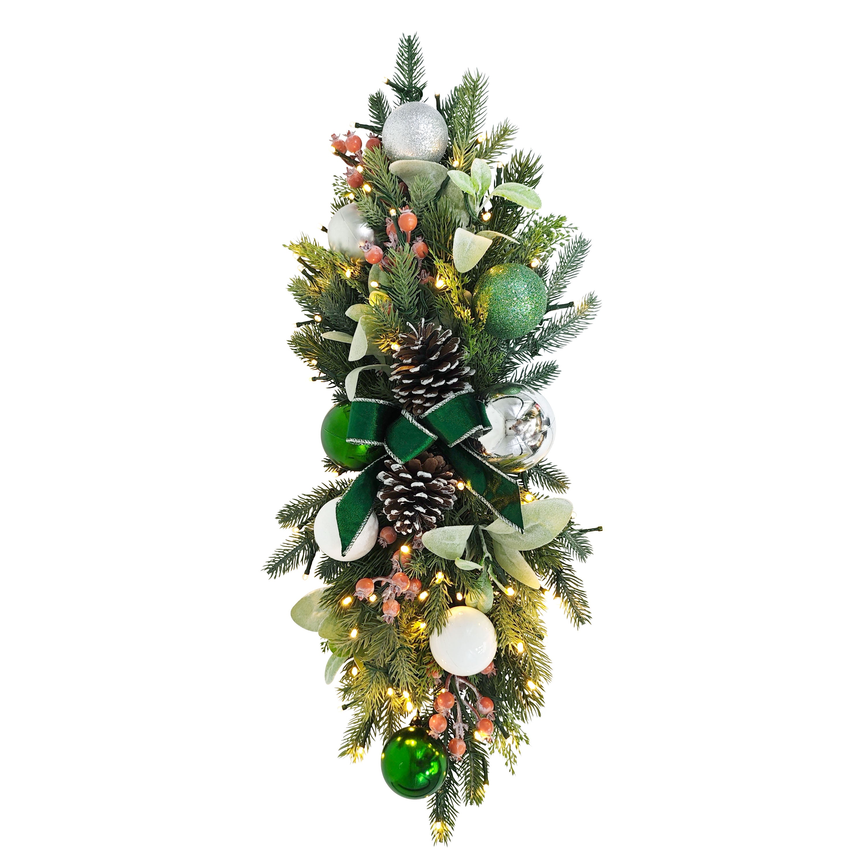 28" Pre-Lit Battery-Operated Adorned Banister Swag 51019-ST28LW07A-BO