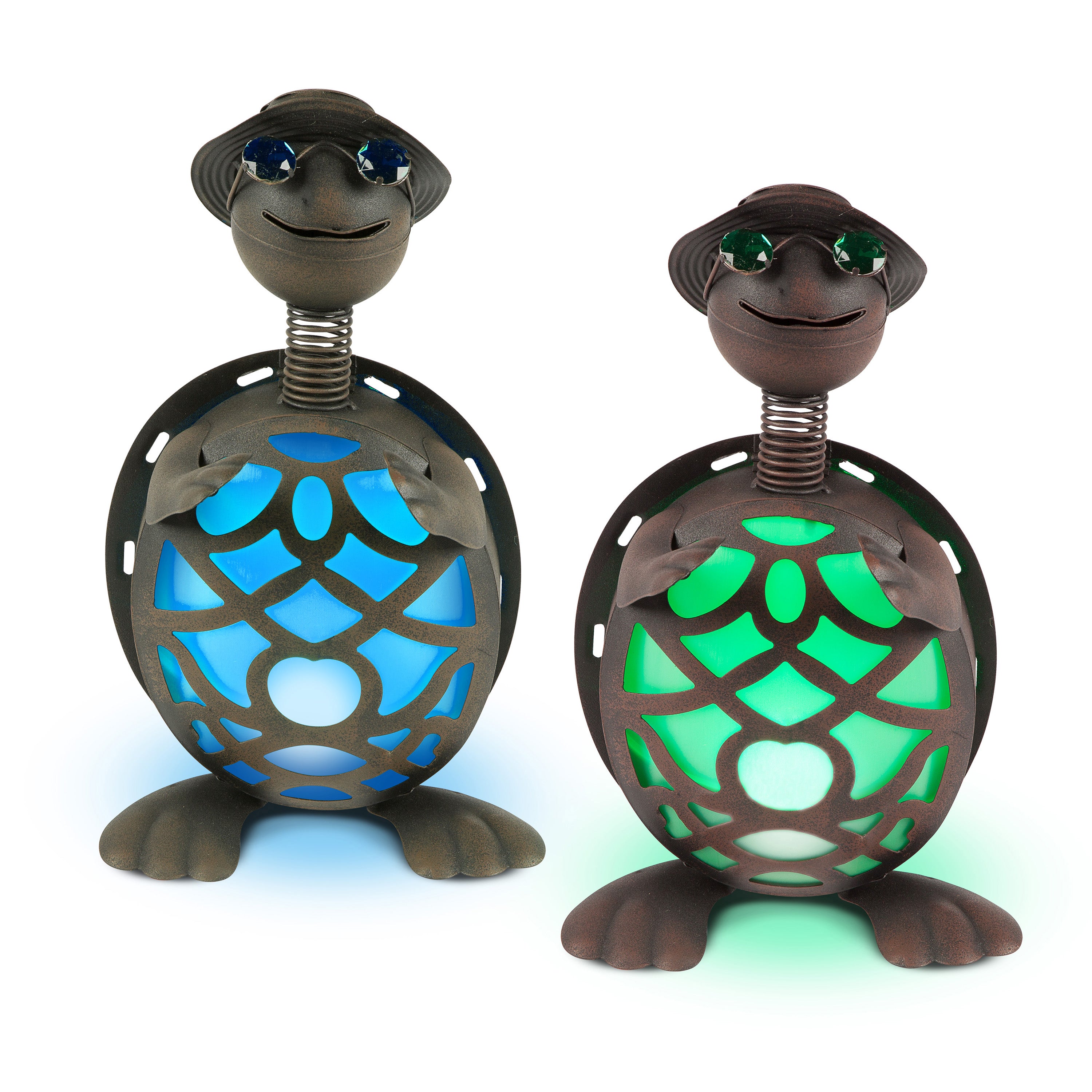 14.5 Inch High Solar Powered Metal Turtle Figurines,, set of 2