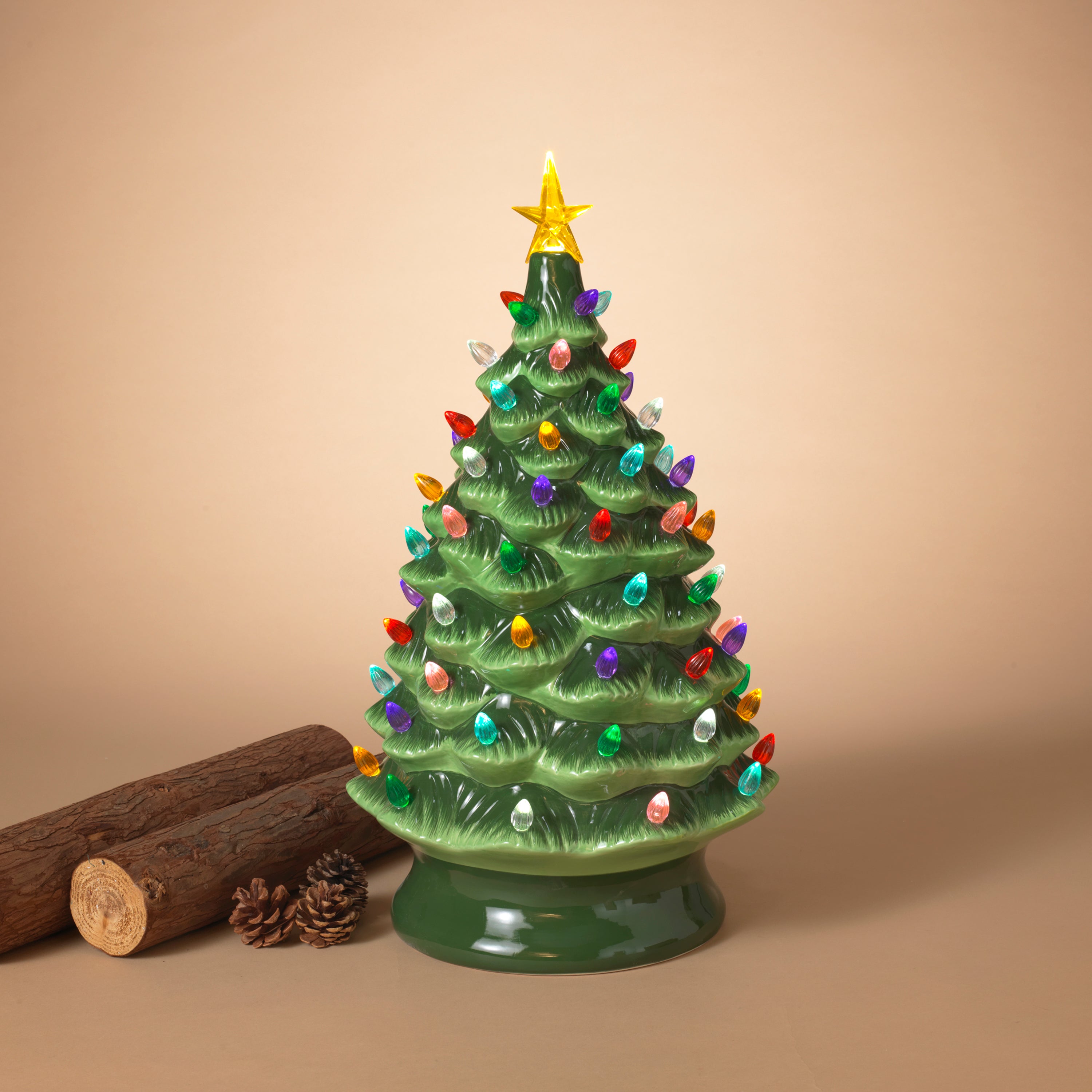 Illuminated 24 in H Battery Operated Lighted Musical Ceramic Christmas Tree 2596330EC