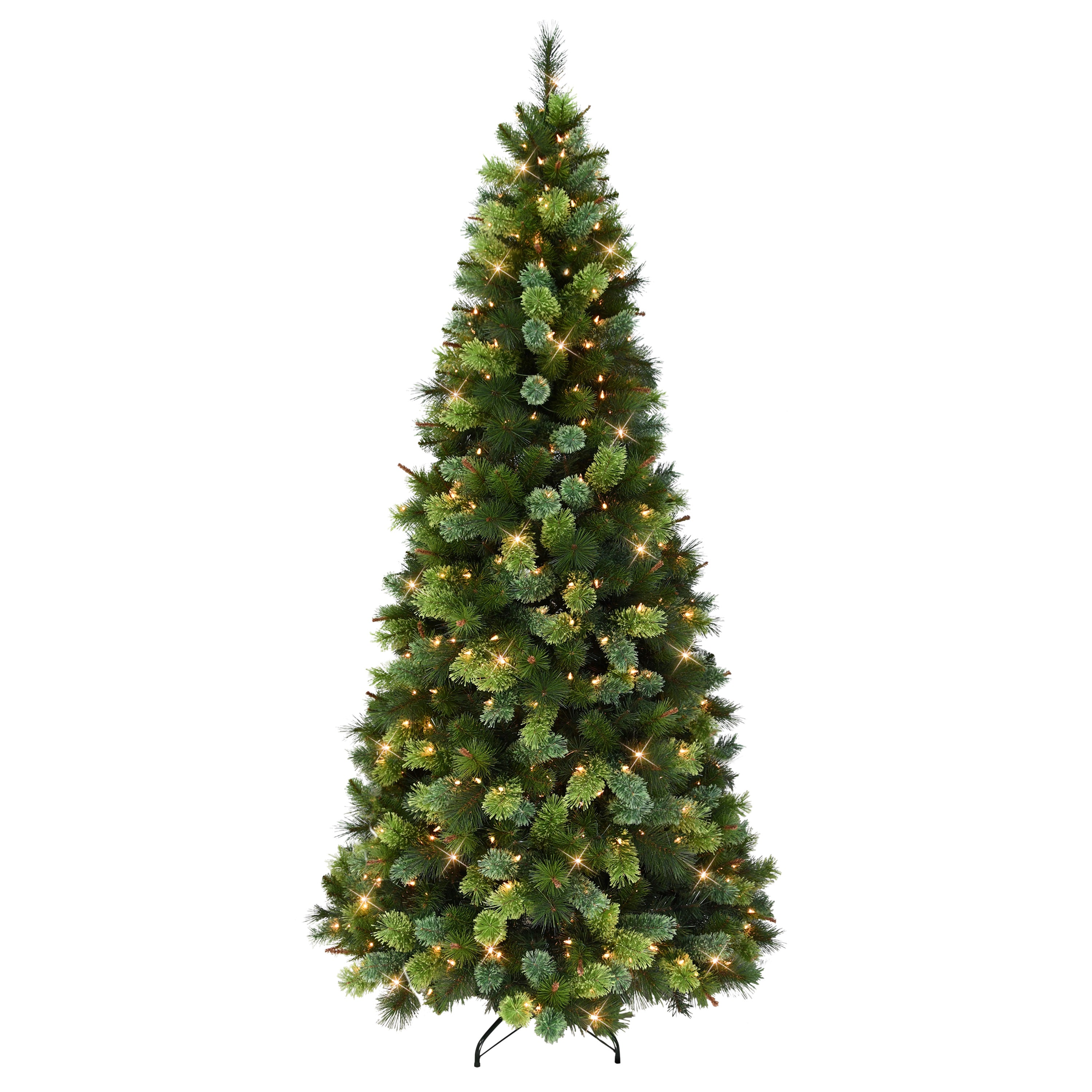 7.5 ft Pre-Lit Slim Portland Pine Artificial Christmas Tree with 450 UL Clear Lights Cashmere Branch Tips Metal Stand Green PPSLA-75C45