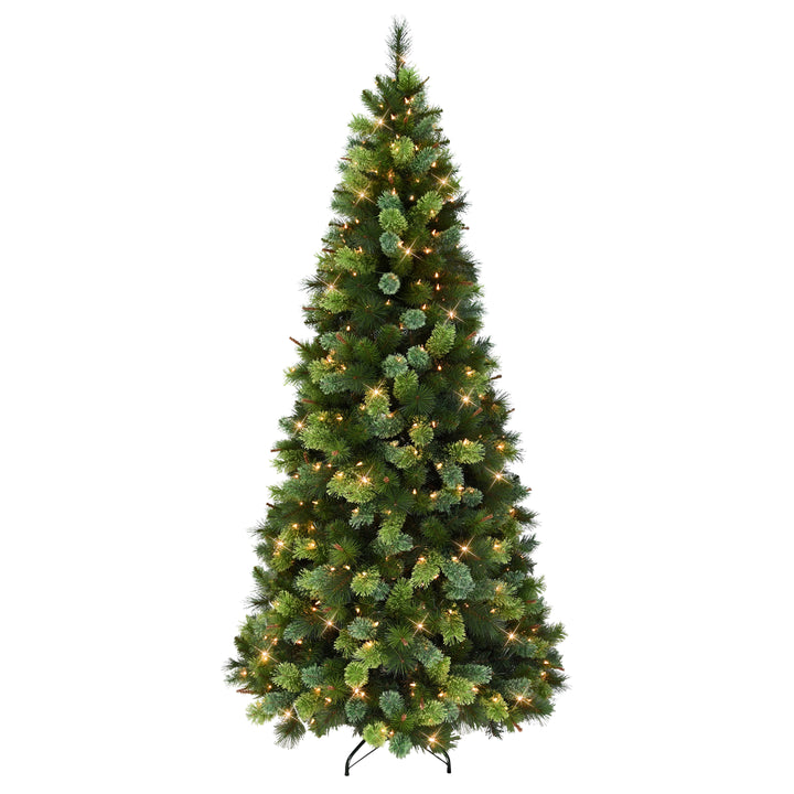 7.5 ft Pre-Lit Slim Portland Pine Artificial Christmas Tree with 450 UL Clear Lights Cashmere Branch Tips Metal Stand Green PPSLA-75C45