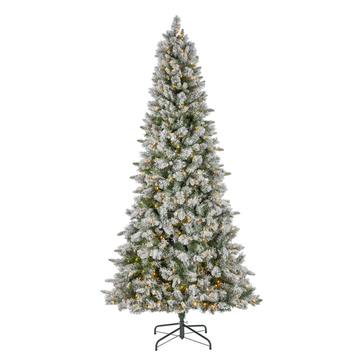 Sterling Stunning 9 Foot Natural Cut Lightly Flocked Arctic Pine with Glitter and Dual Color LED Lights #5875--90CMLED