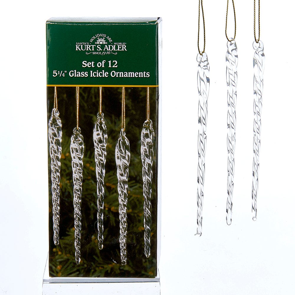 5.25" Twisted Clear Glass Icicle Ornament - 12 pack #W0055
