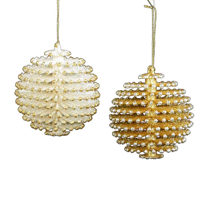 3.75" Gold & Silver Pinecone Ball Ornament, 2 Assorted #W20255