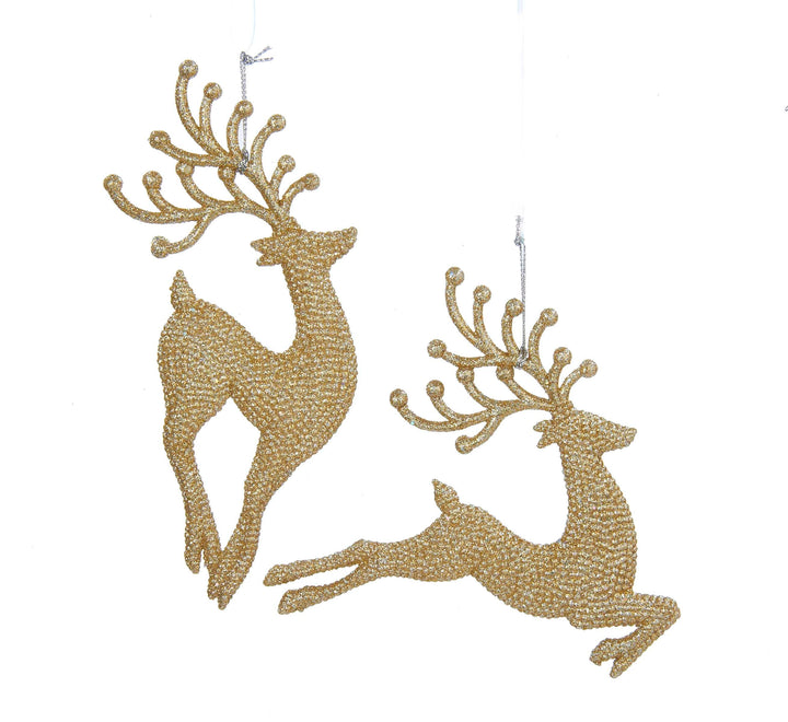 7" Champagne Gold Diamond Reindeer Ornament, 2 Assorted #W20259