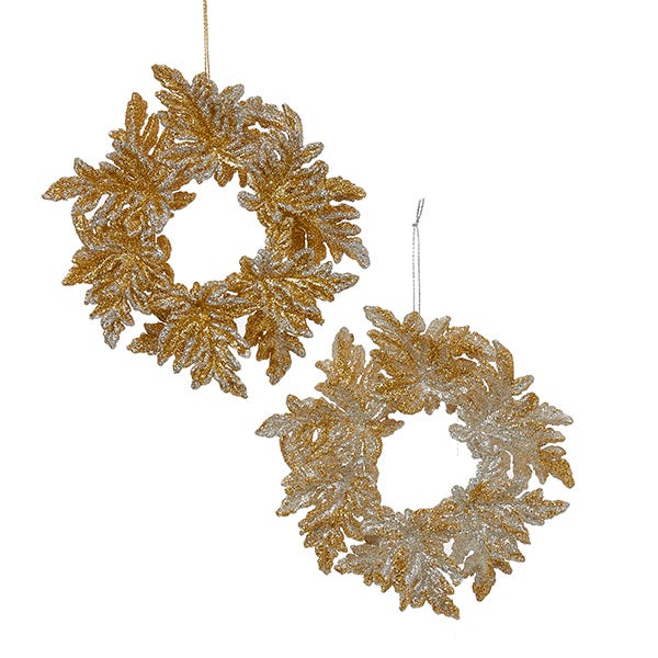 5" Gold & Silver Wreath Ornament, 2 Assorted #W5270