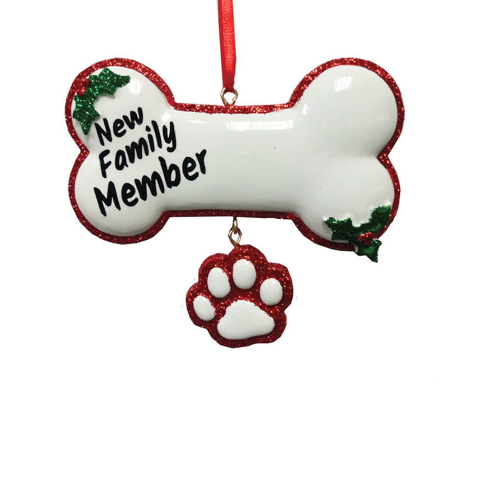 3.75" "New Family Member" Dog Bone Ornament - Free Personlization #W8418