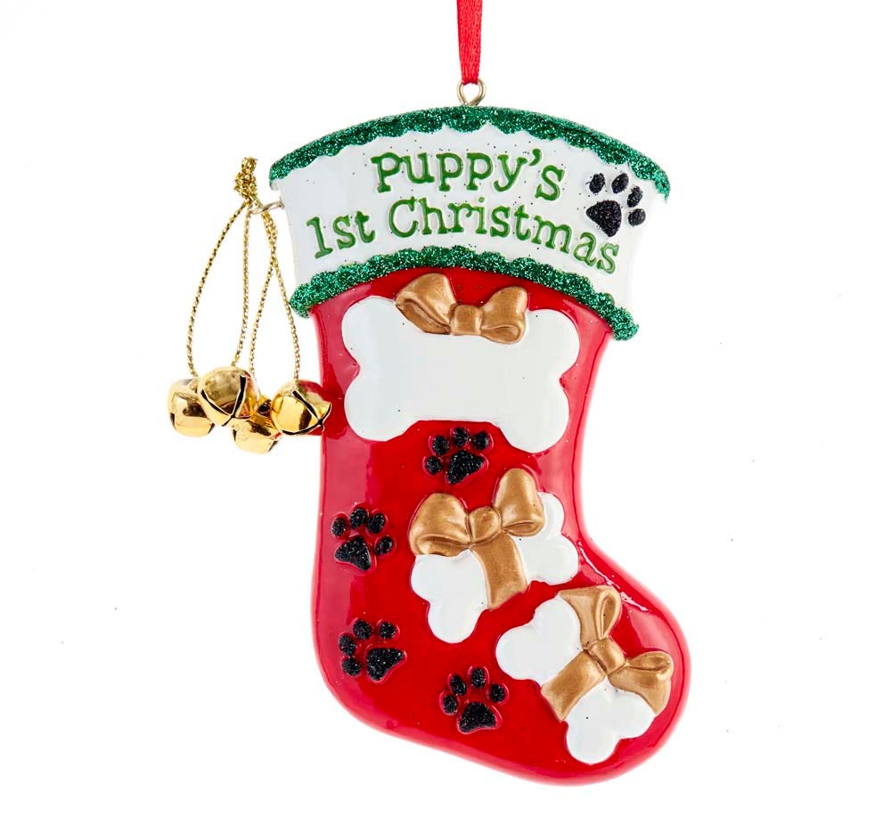 4.375" Puppy's 1st Christmas Stocking Ornament - Free Personlization #W8469
