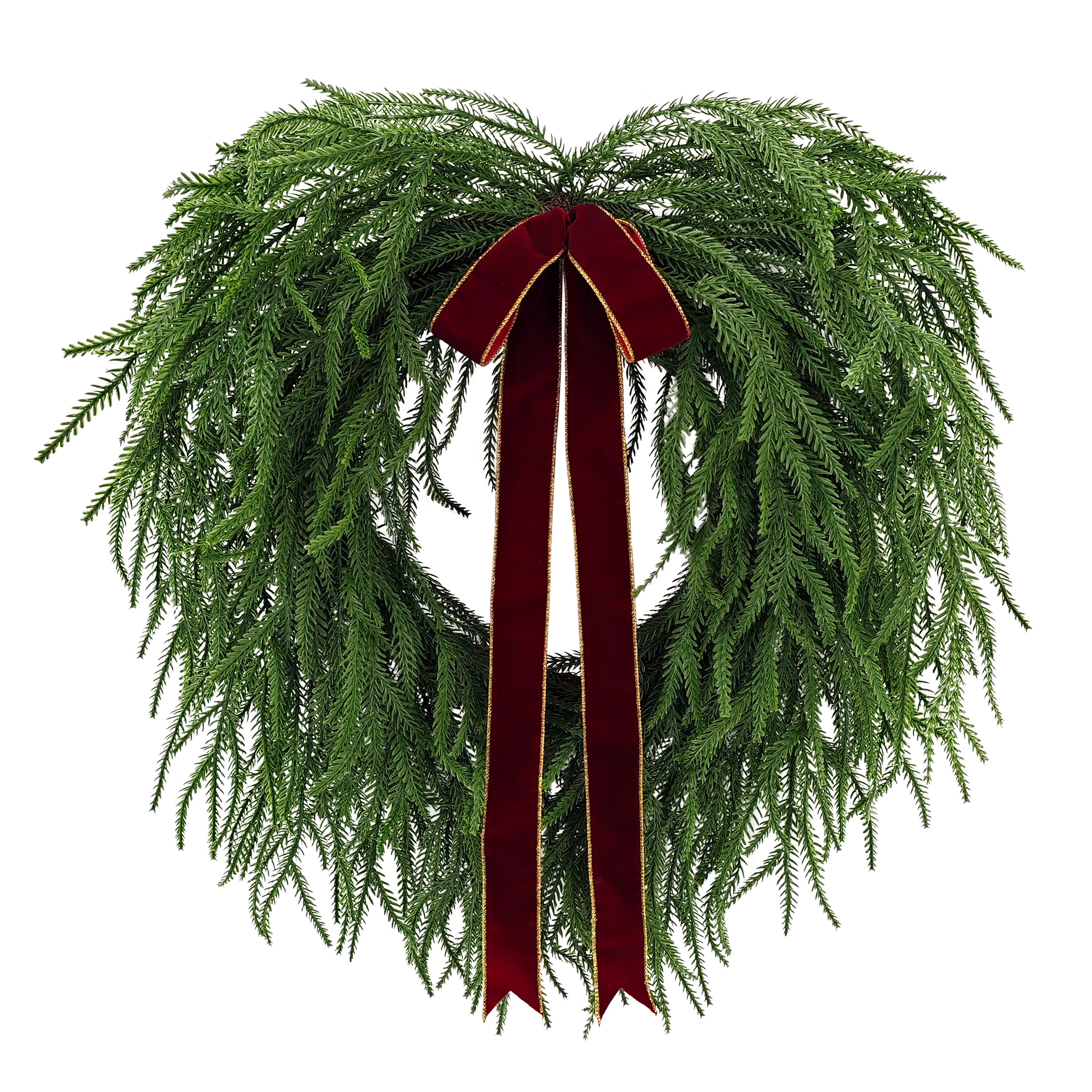 22" Artificial PE Norfolk Pine Wreath with Bow 5996-W22A