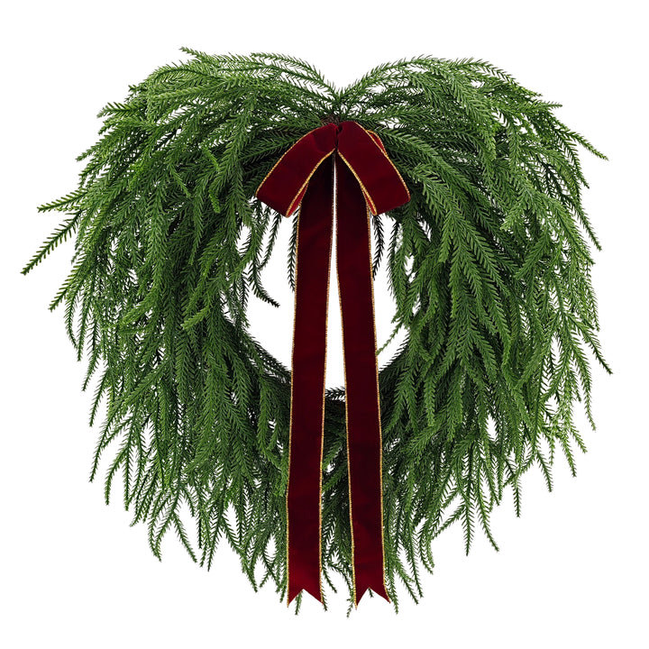 22" Artificial PE Norfolk Pine Wreath with Bow 5996-W22A