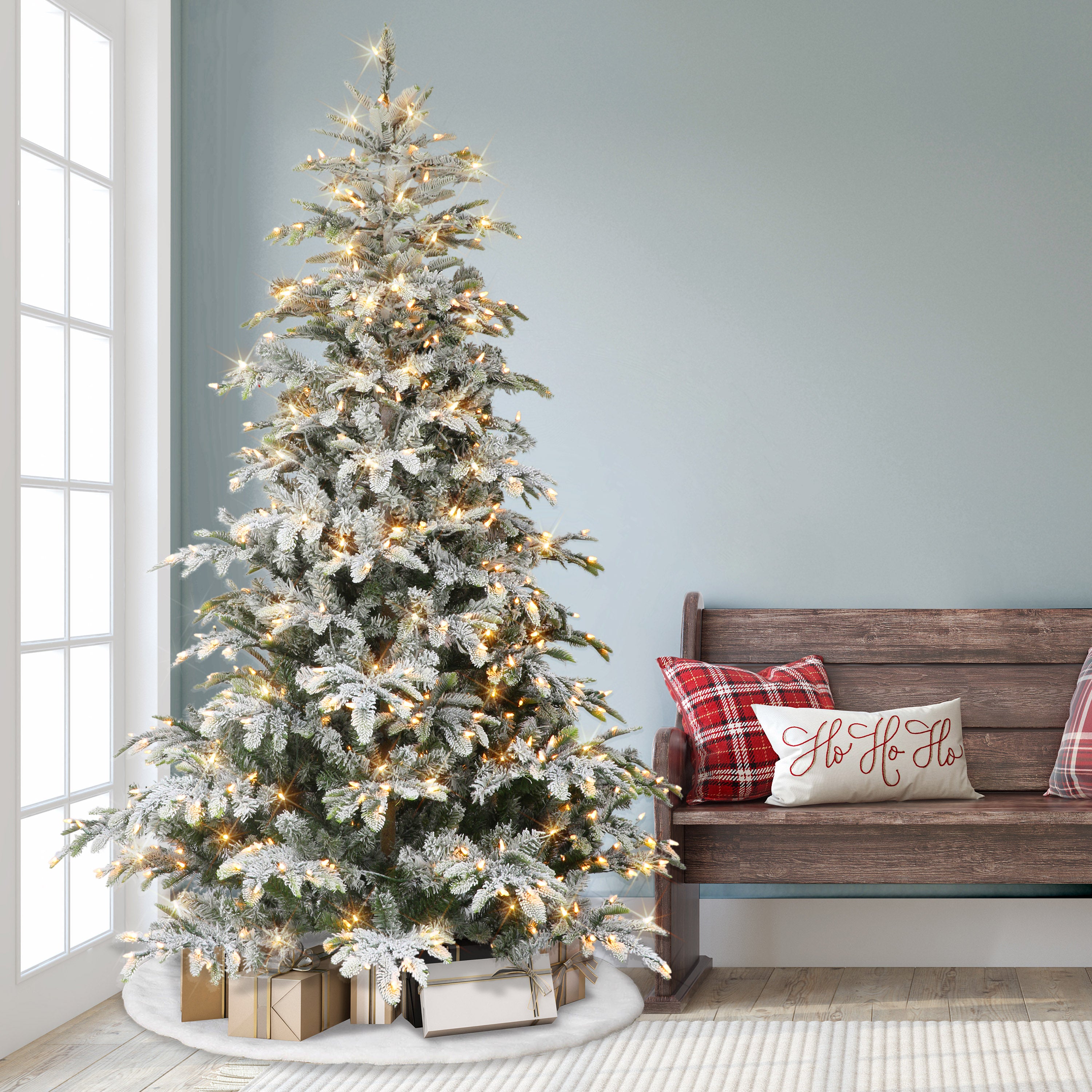 7.5ft Pre-lit Flocked Aspen Fir Christmas Tree