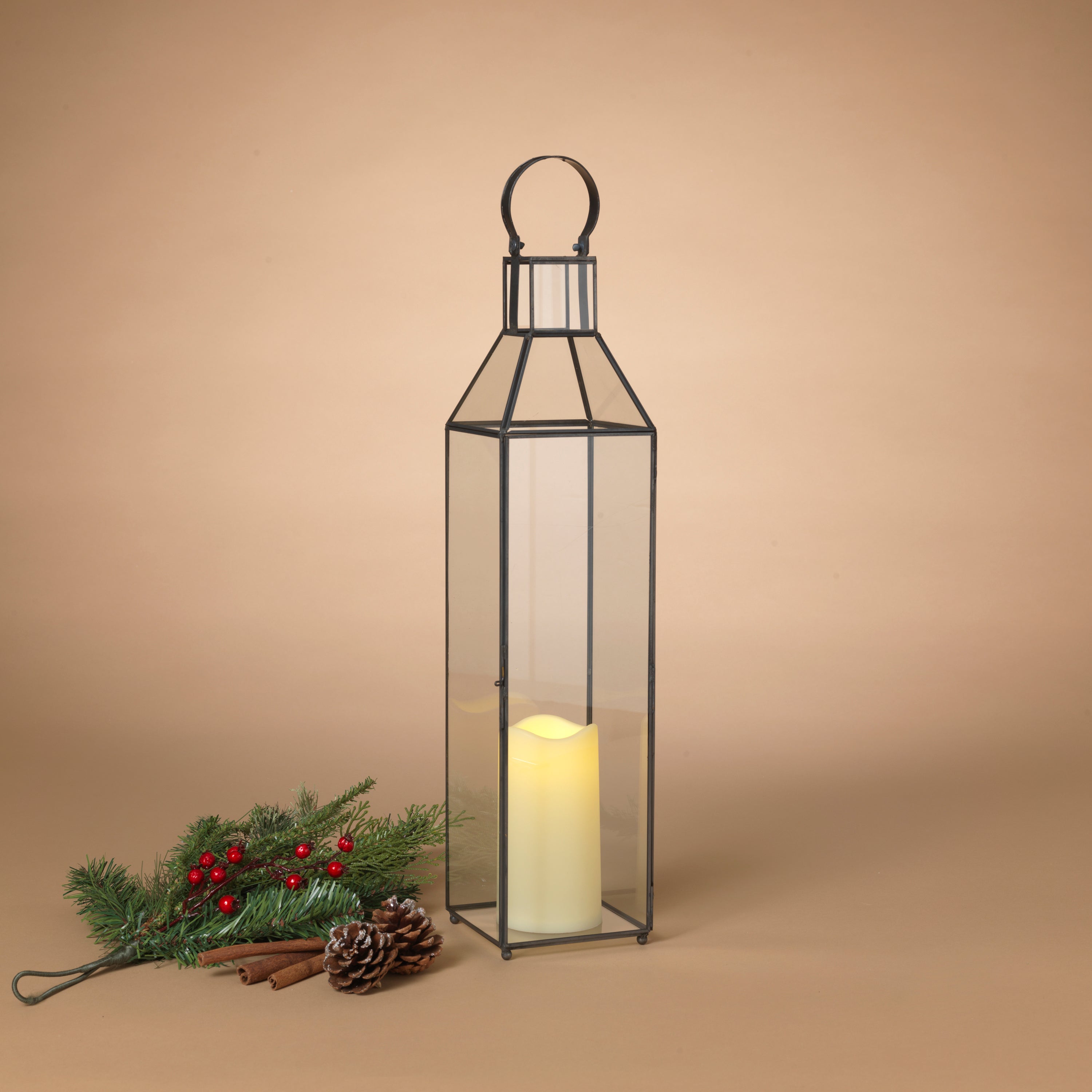 Lighted 22.4 in H Metal and Glass Holiday Lantern 2735590EC