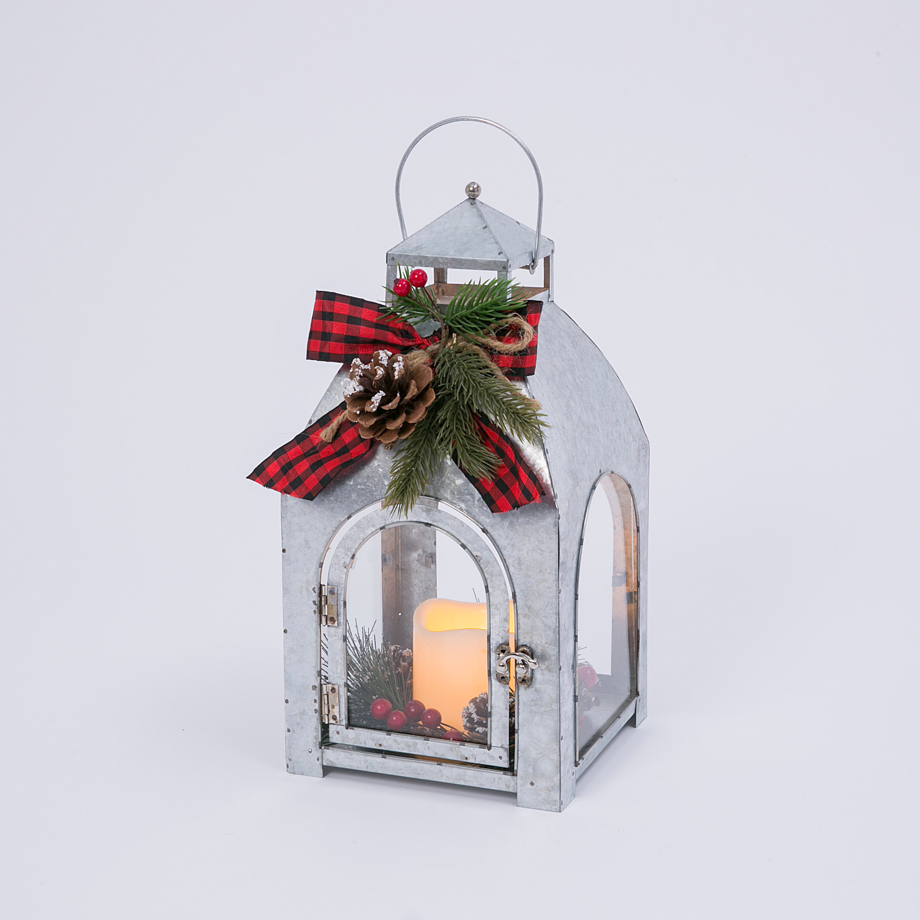 Lighted 13.5 in H Battery Operated Lighted Galvanized Metal Holiday House Lantern 2491940EC