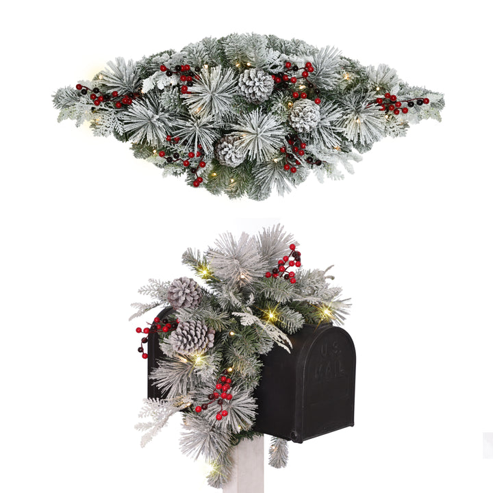 36 in. Pre-Lit Flocked Mailbox Cover 4466A-STF16LW5K025-BO