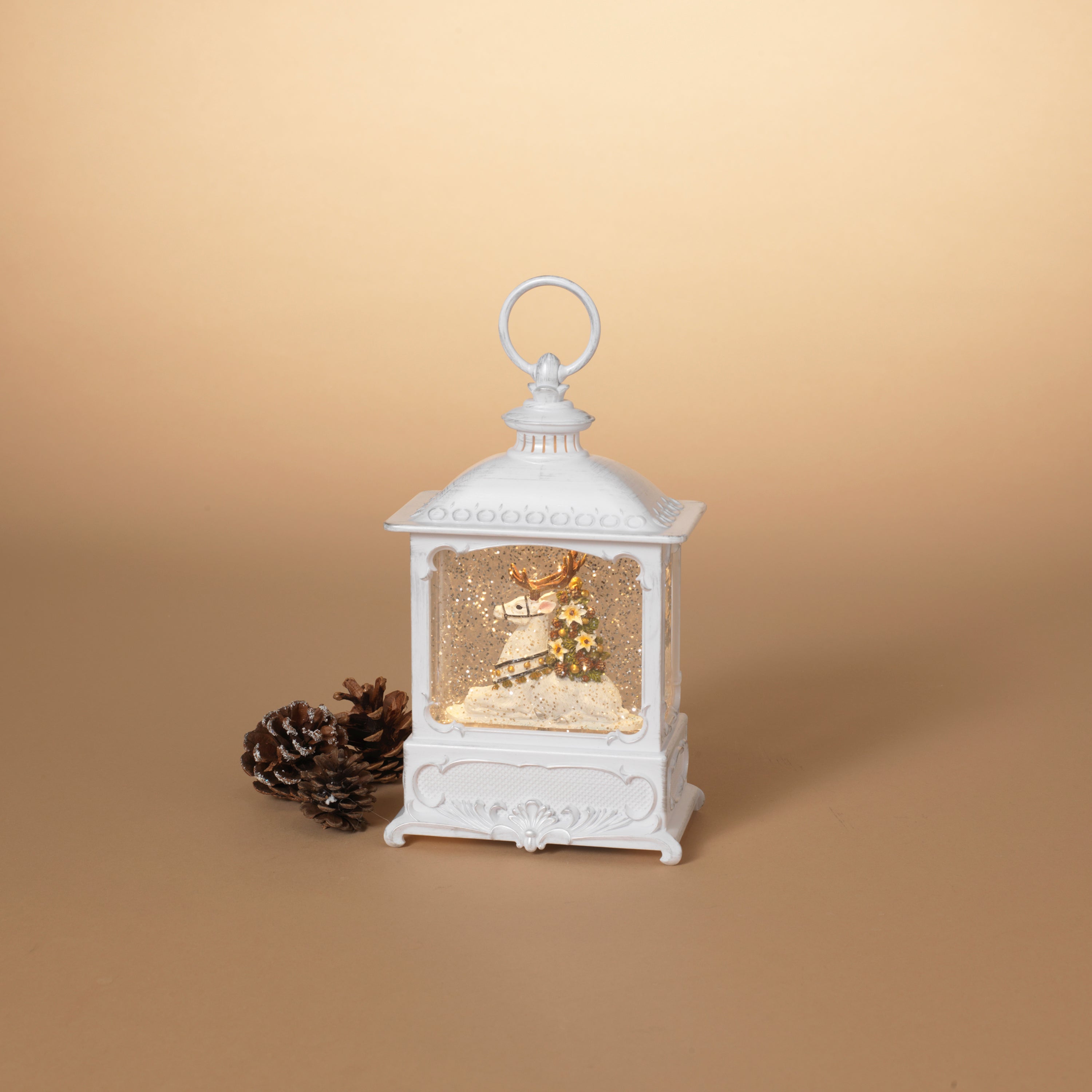 Romantic 8.75 in H Battery Operated Lighted Spinning Water Globe Lantern – Holiday Accent Lantern 2651220EC