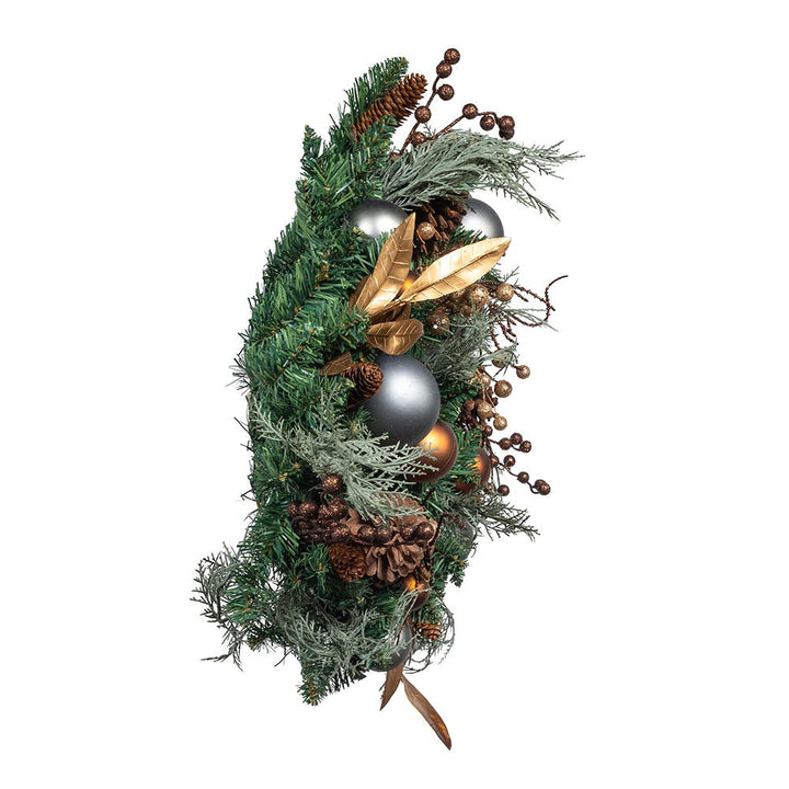 Kurt Adler 24-Inch Unlit Copper and Silver Balls Green Wreath