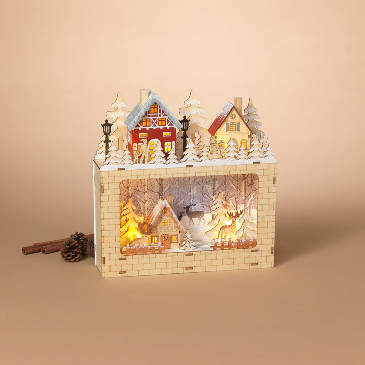 Romantic 11.8 in H Battery Operated Lighted Laser Cut Wood Holiday Village Scene 2735460EC