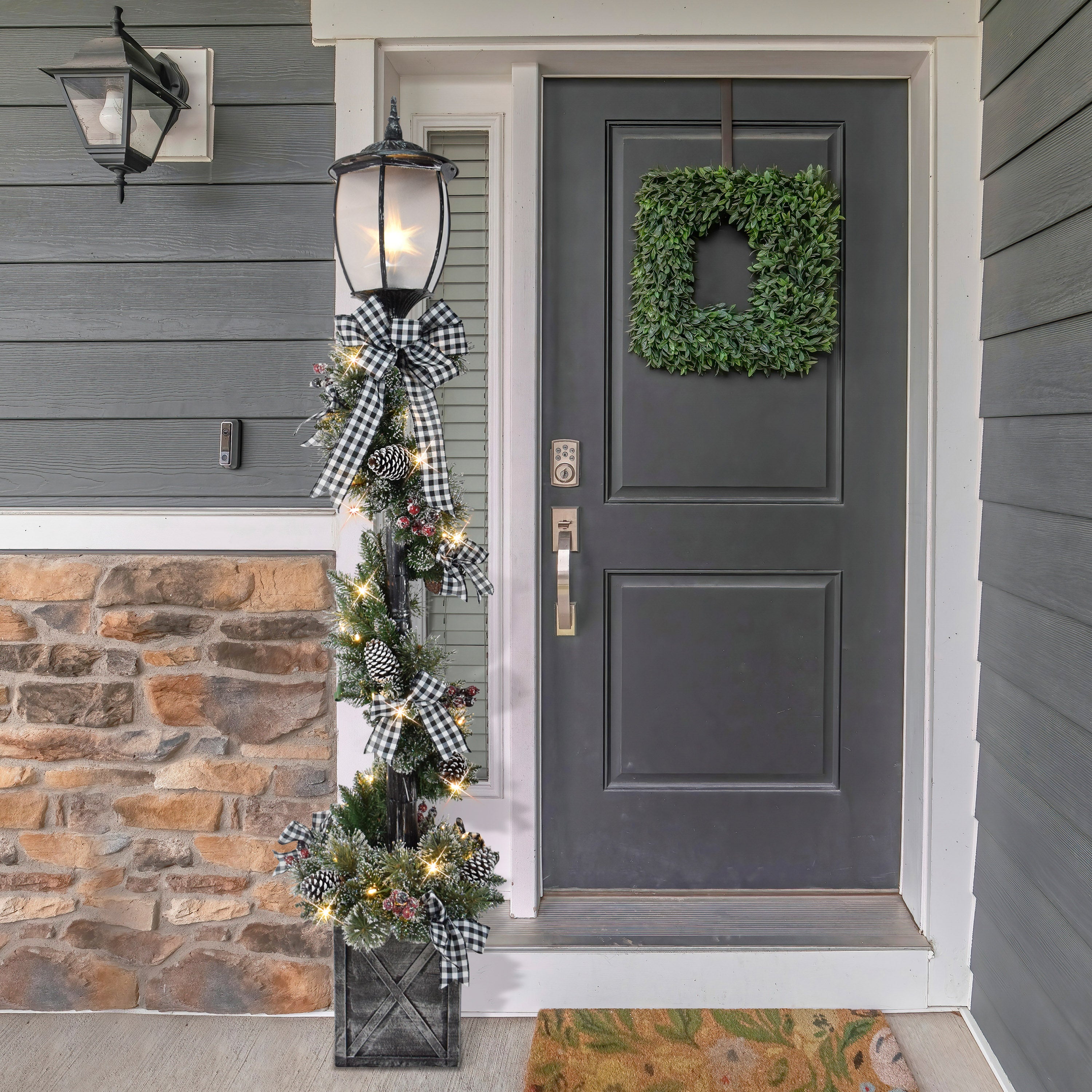 7' Pre-Lit Adorned Lamp Post