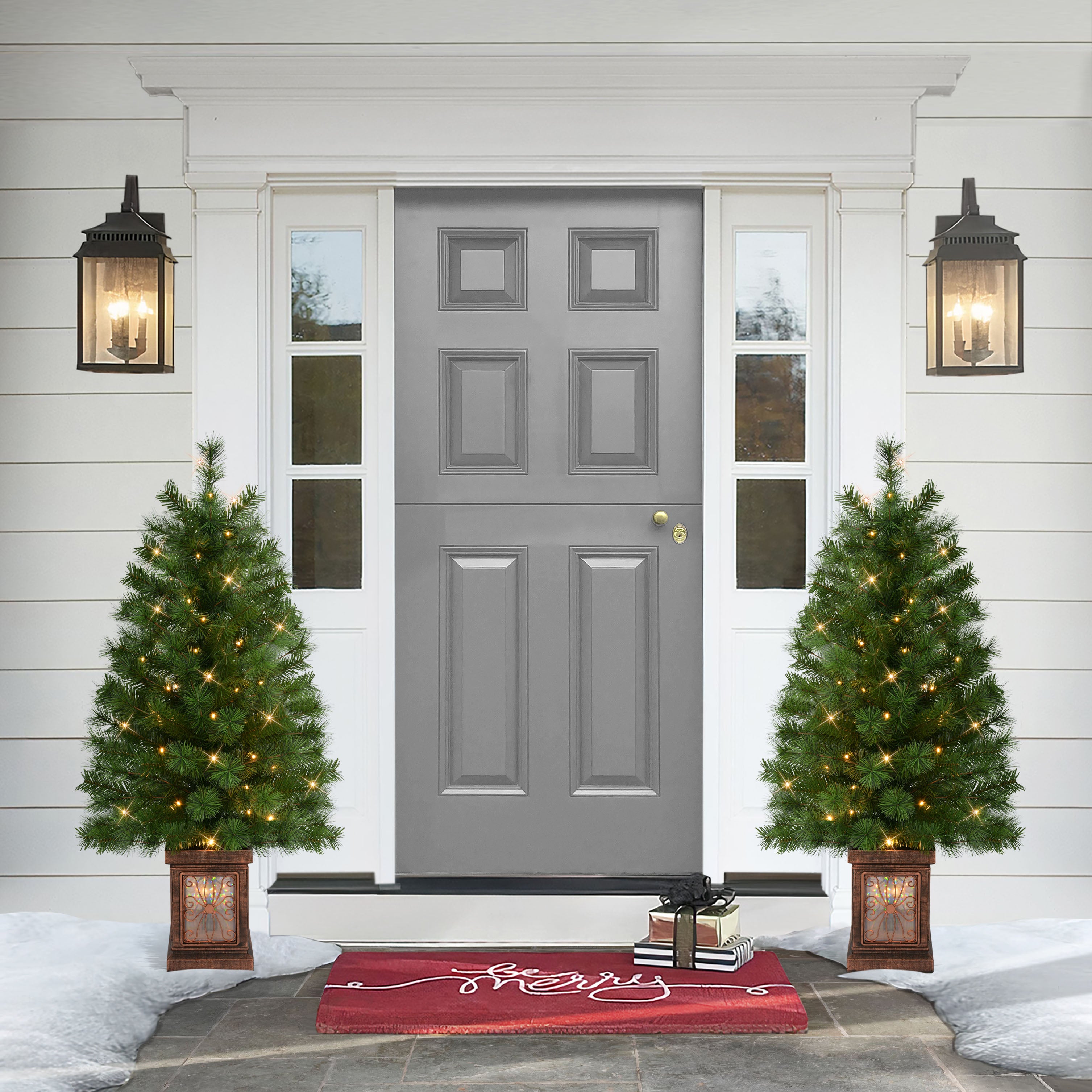 Set of 2 Battery-Operated Pre-Lit Potted Christmas Trees