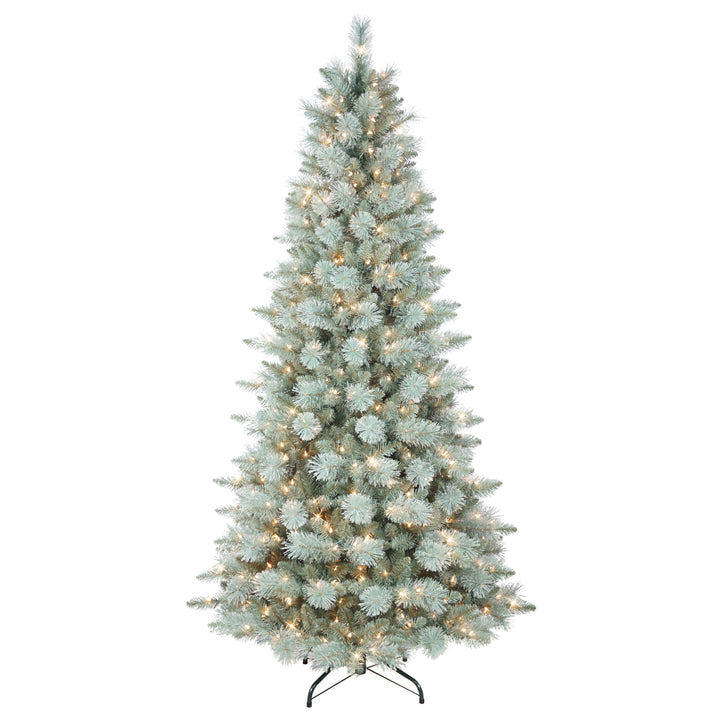 Puleo 7.5' Pre-Lit Windham Blue Windham Fir Artificial Christmas Tree 1853A-TSLBU75C5