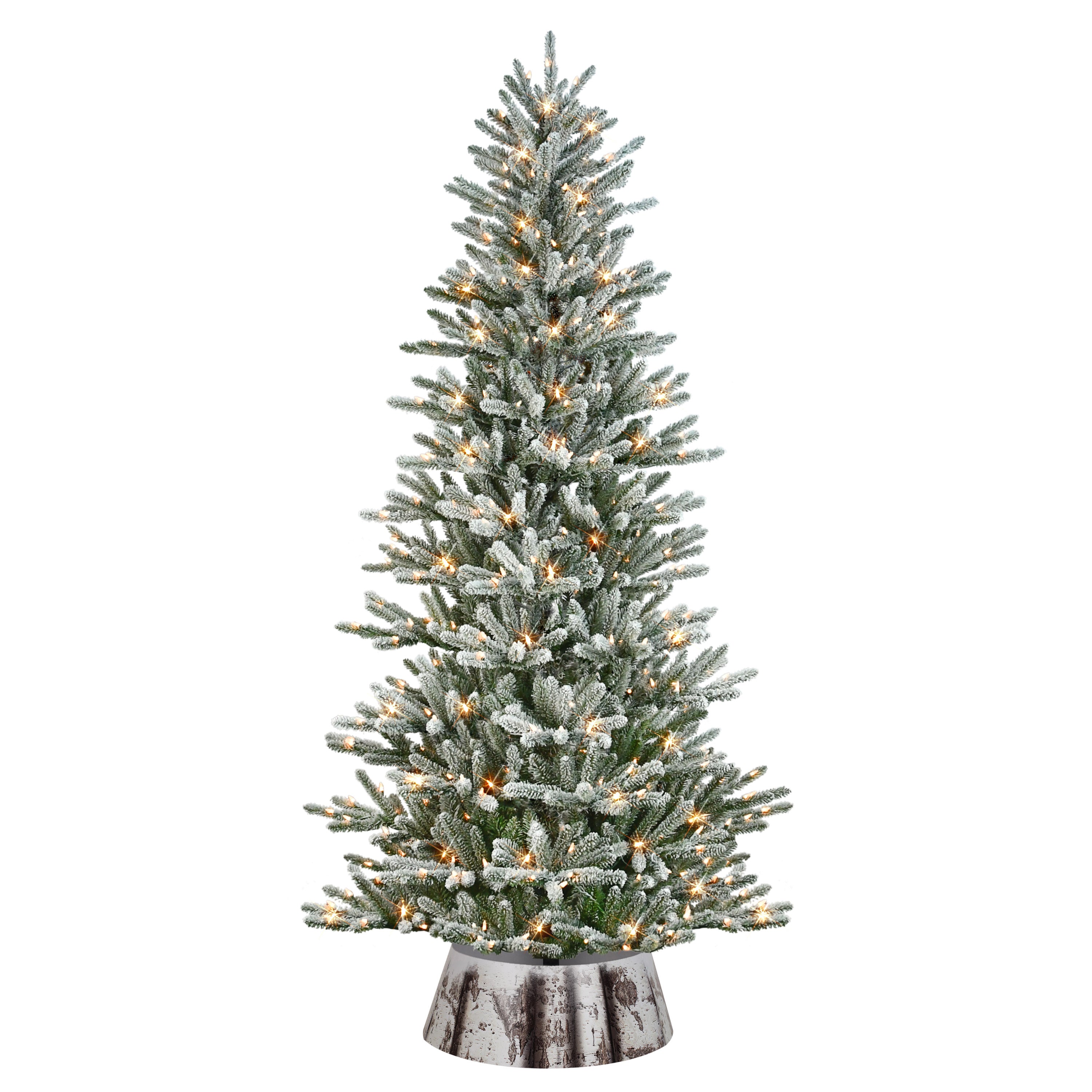 7.5' Pre-Lit Flocked Franklin Fir Artificial Christmas Tree with Matching Skirt FRKFA-75C45S