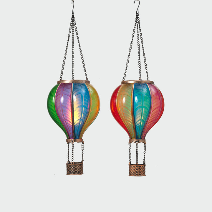 17.72 inch Outdoor Hanging Decor Set of 2 Solar Lighted Fire Glow Hot Air Balloon Lanterns 2767160EC