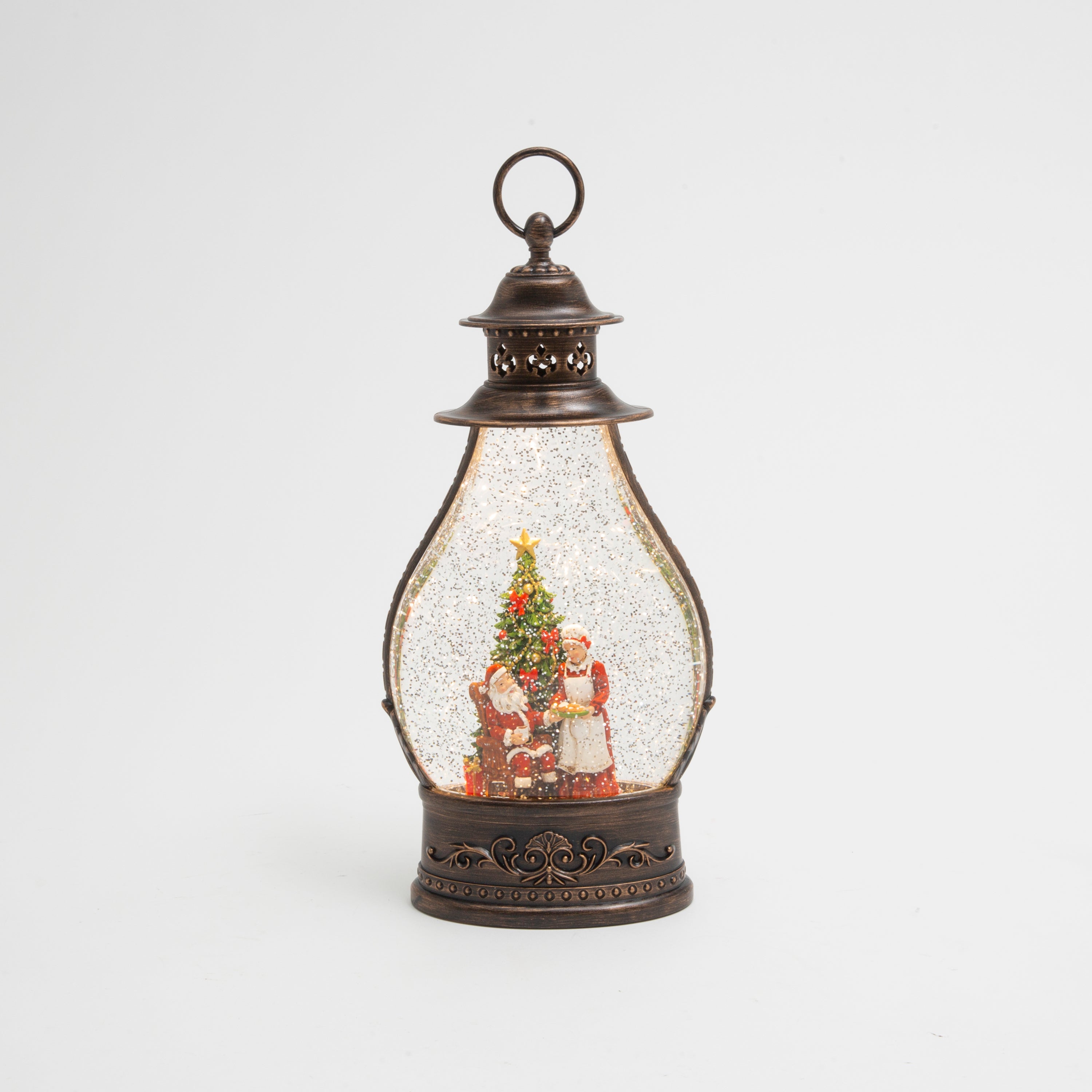 Illuminated 15.38 in H Battery Operated Lighted Holiday Spinning Water Globe Lantern