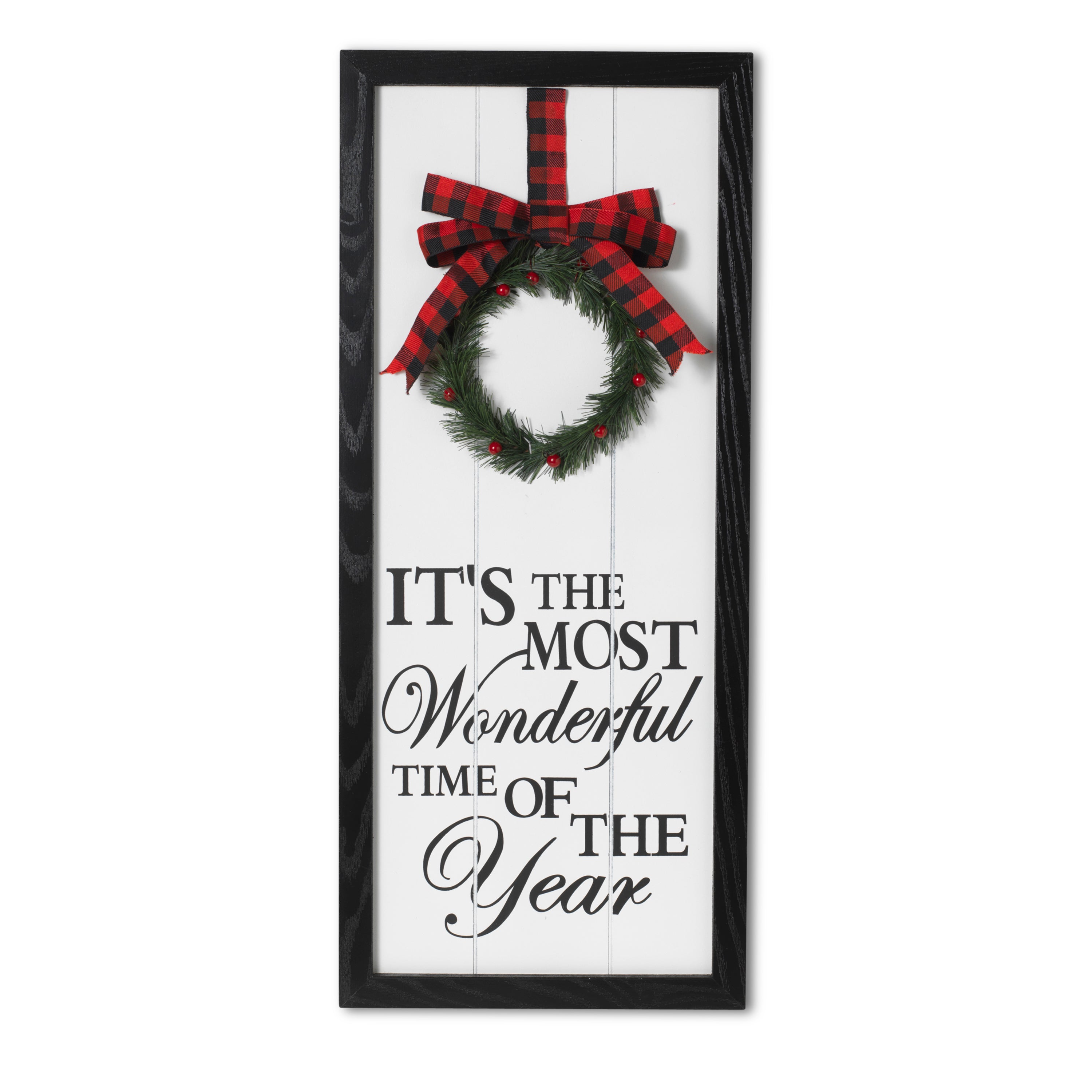 Storybook 27.5 in H Wood Holiday Sign with Pine Wreath and Bow Accents 2656850EC