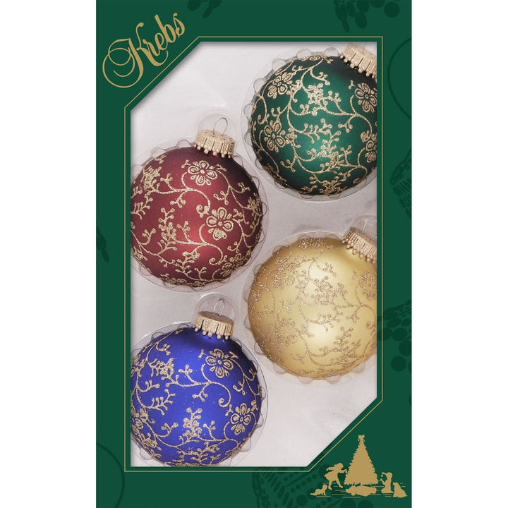 Christmas by Krebs Multicolor 2.63 in Gold Glitter lace Glass Christmas Tree Ornaments Set of 4 #KBX62404