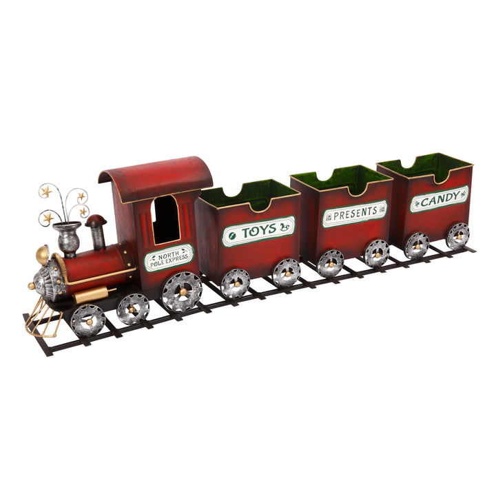 Red Metal Holiday Train on Tracks with 3 Empty Cars #2349320EC