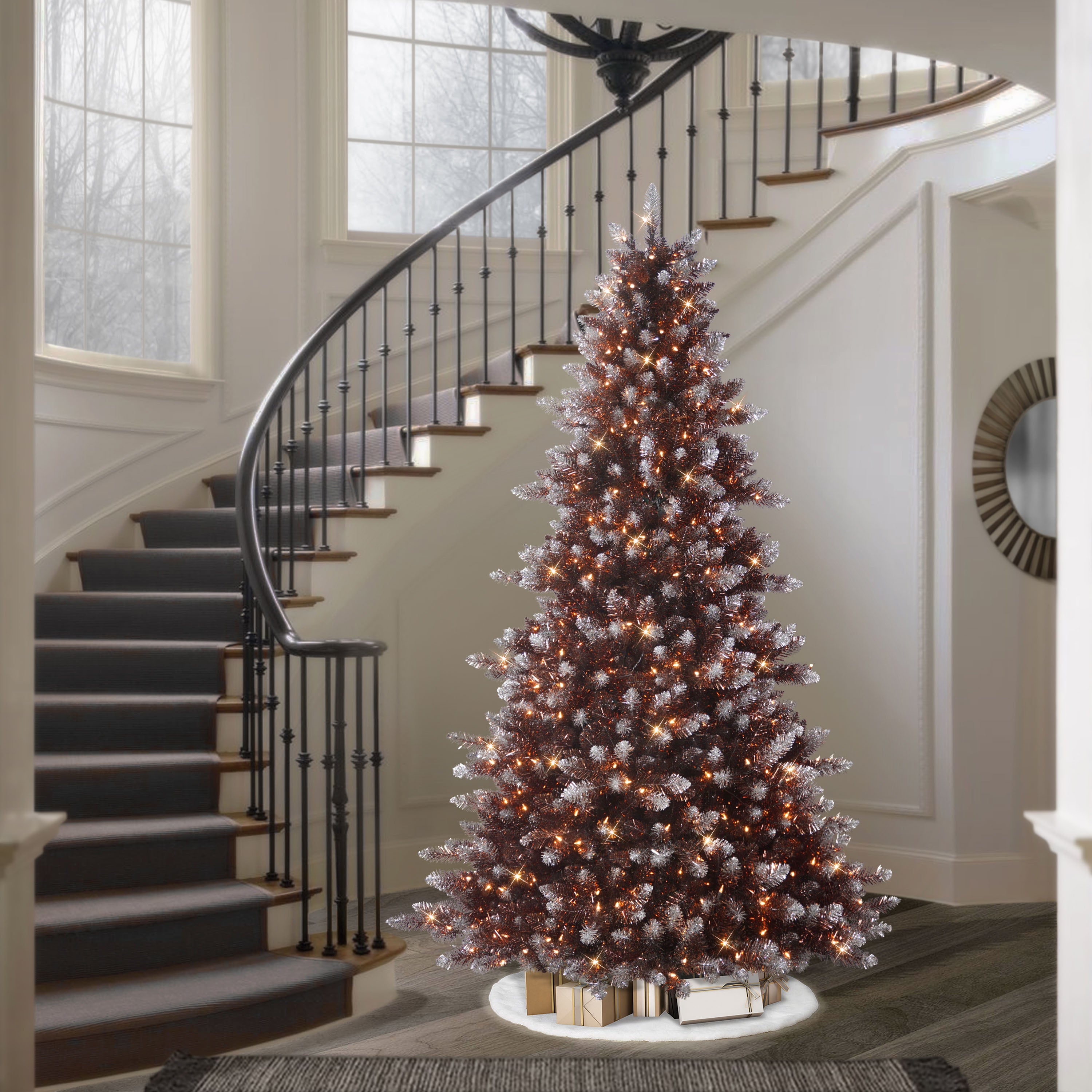 Puleo 7.5' Pre-Lit Durham Deep Pewter Pine Christmas Tree
