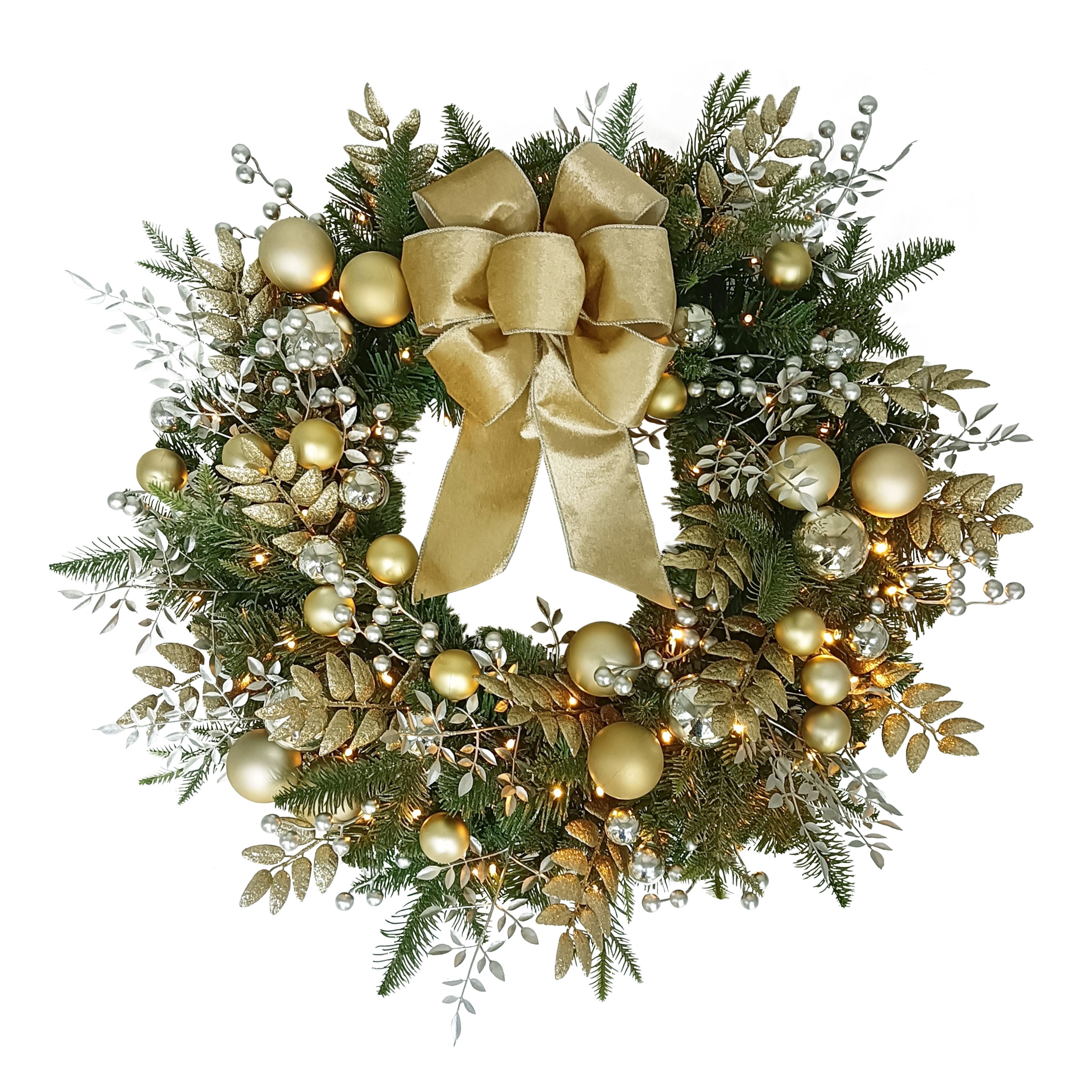 26" Battery-Operated Pre-Lit Decorated Artificial Wreath 4648A-W26LW08-BO