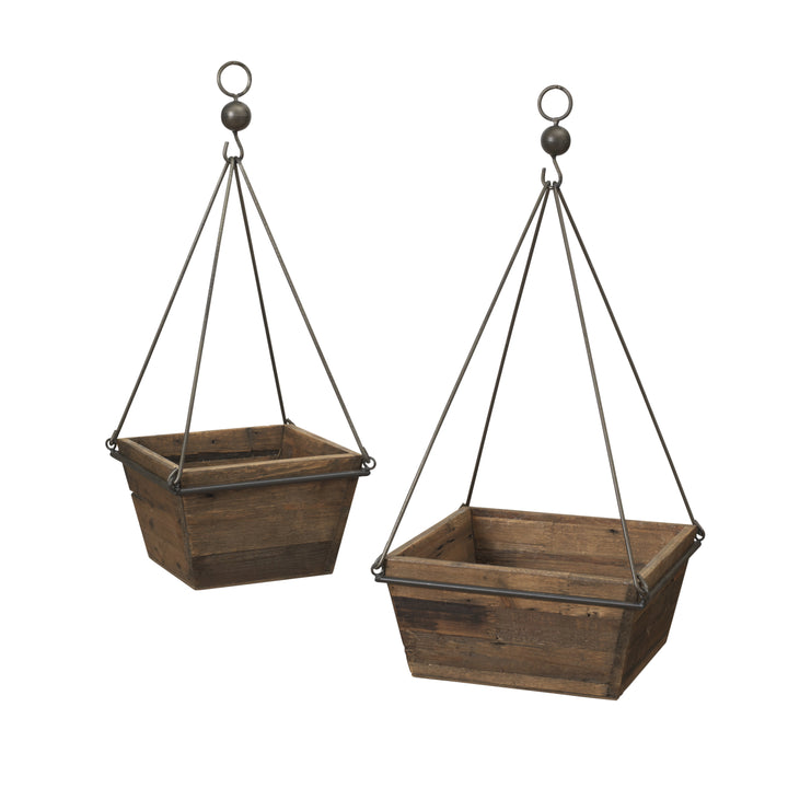 Set of 2 Farmhouse Wood and Metal Planters 2635530EC