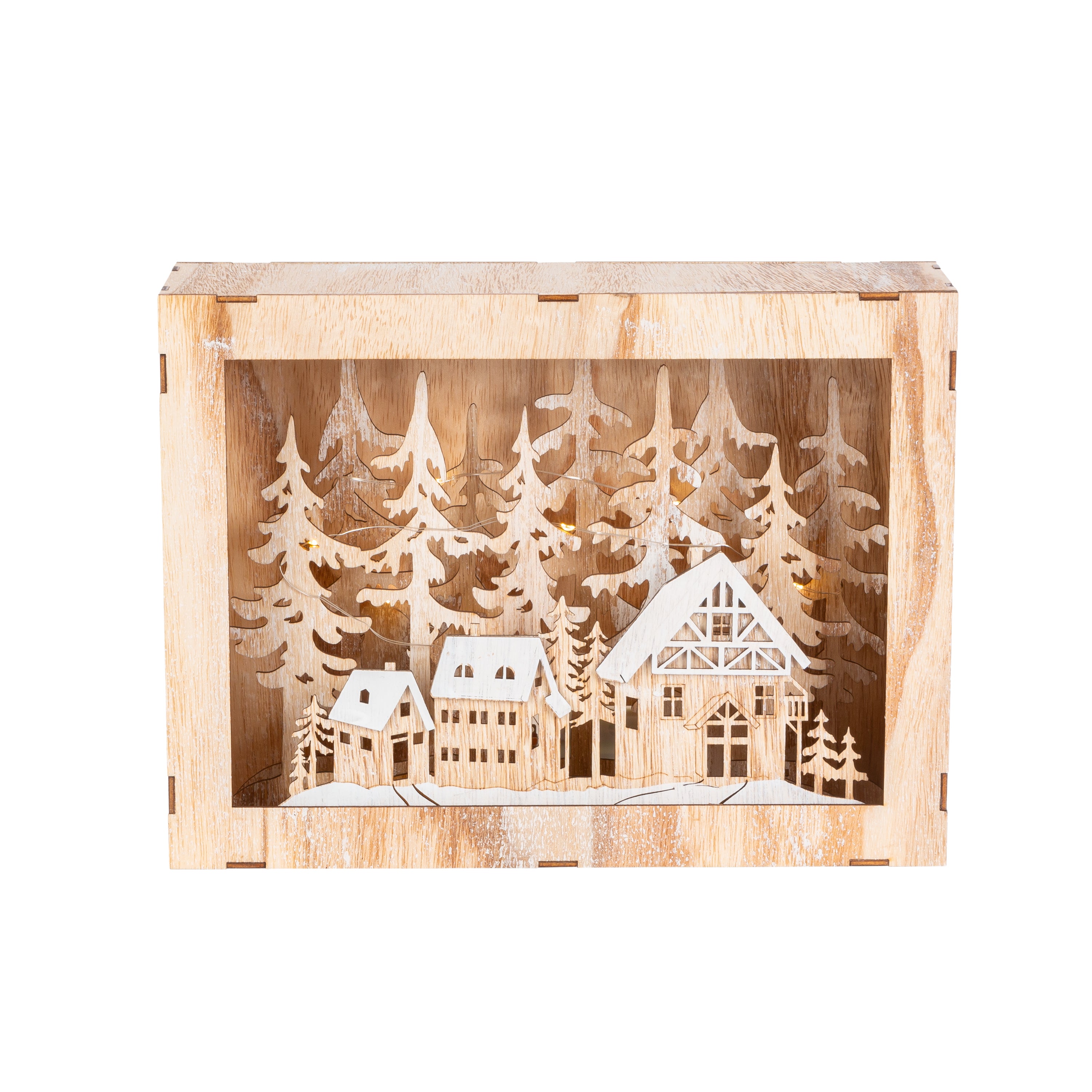 Artisanal 11.8 in L Battery Operated Lighted Laser Cut Wood Winter Scene