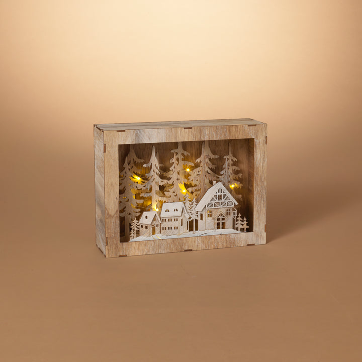 Artisanal 11.8 in L Battery Operated Lighted Laser Cut Wood Winter Scene 2659860EC